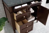 Brittany 36" Single Vanity, Burnished Mahogany w/ 3 CM Parisien Bleu Silestone Top