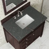 Brittany 36" Single Vanity, Burnished Mahogany w/ 3 CM Parisien Bleu Silestone Top