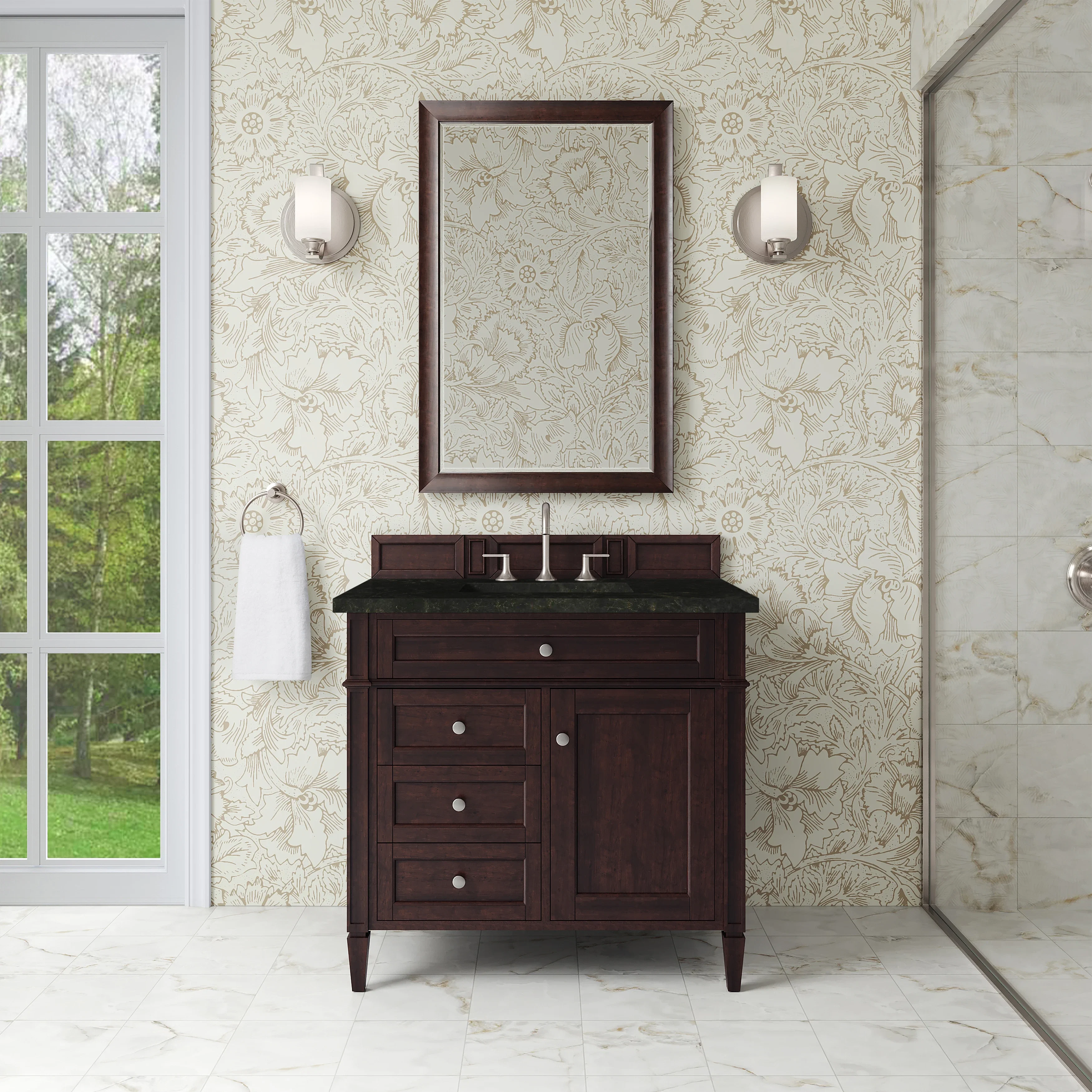 Brittany 36" Single Vanity, Burnished Mahogany, w/ 3 CM Phantome Eclos Top