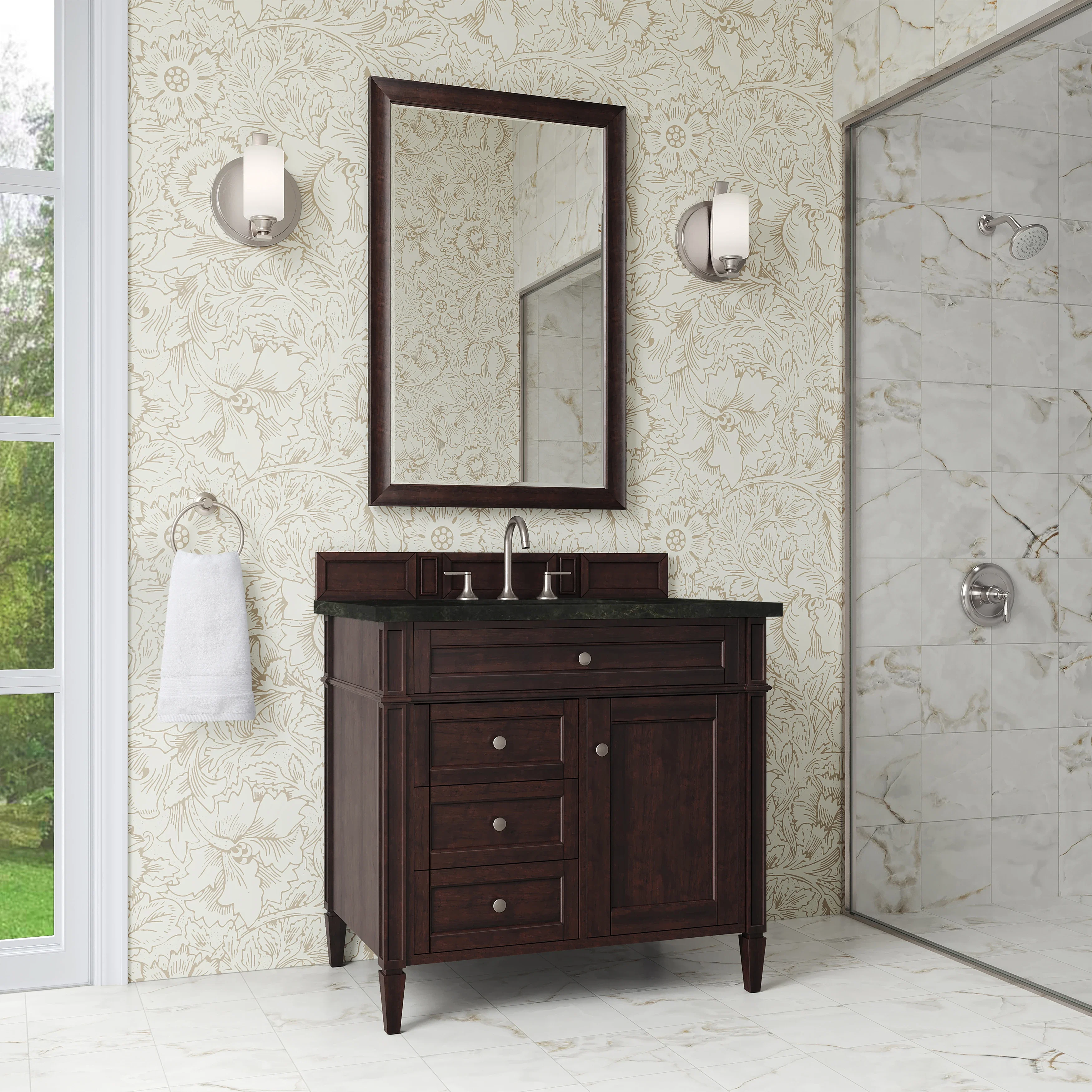 Brittany 36" Single Vanity, Burnished Mahogany, w/ 3 CM Phantome Eclos Top