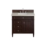 Brittany 36" Single Vanity, Burnished Mahogany, w/ 3 CM Siberian Silestone Top