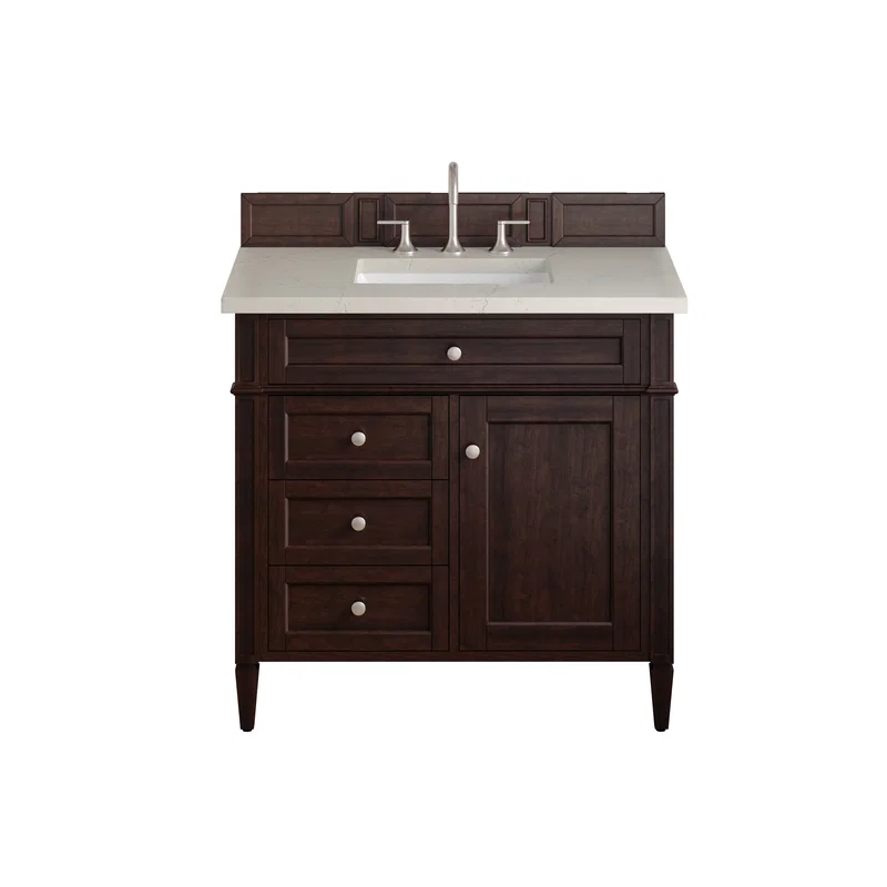 Brittany 36" Single Vanity, Burnished Mahogany, w/ 3 CM Siberian Silestone Top
