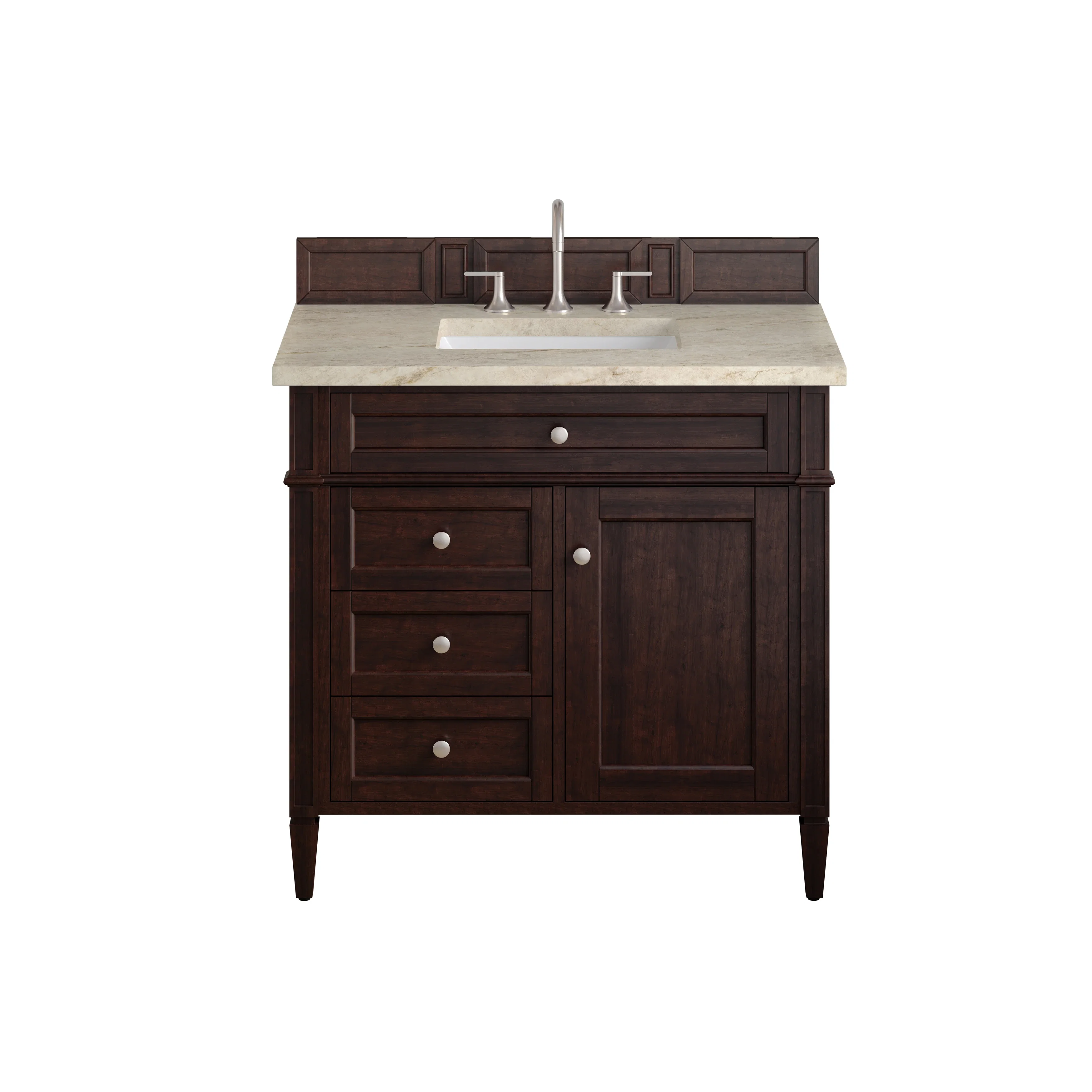 Brittany 36" Single Vanity, Burnished Mahogany, w/ 3 CM Tajnar Eclos Top