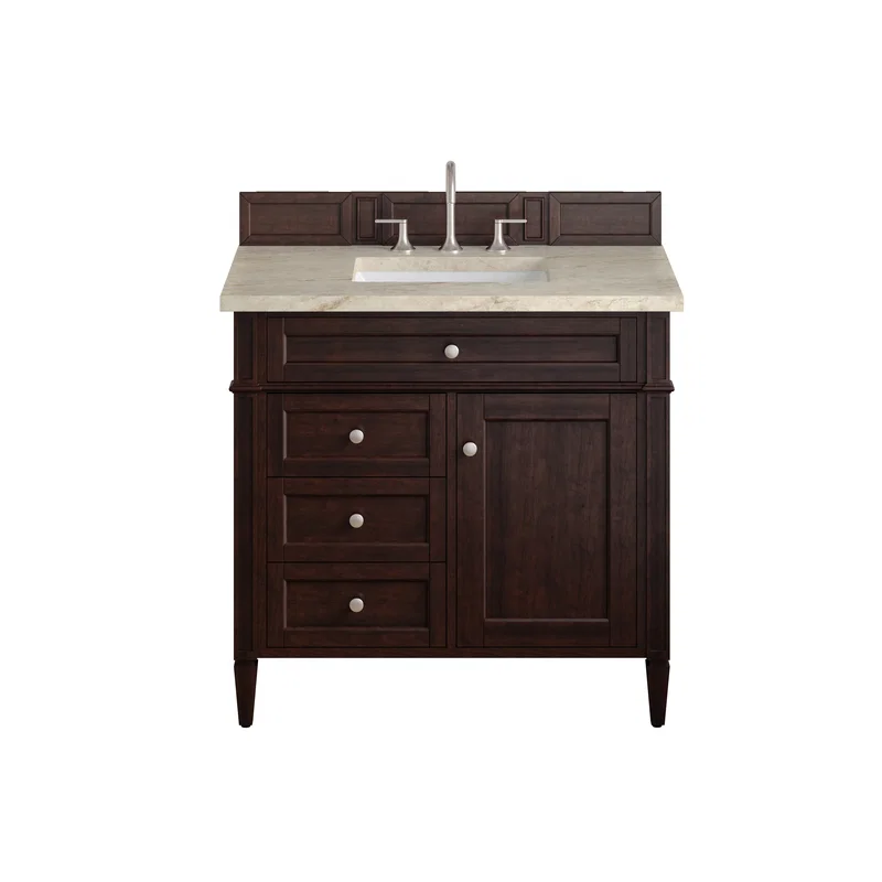 Brittany 36" Single Vanity, Burnished Mahogany, w/ 3 CM Tajnar Eclos Top