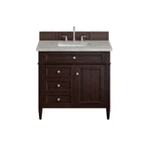 Brittany 36" Single Vanity, Burnished Mahogany w/ 3 CM Victorian Silver Silestone Top