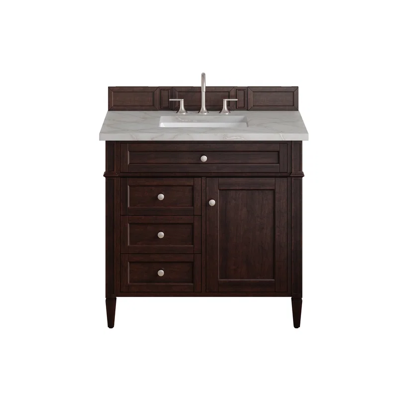 Brittany 36" Single Vanity, Burnished Mahogany w/ 3 CM Victorian Silver Silestone Top