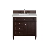 Brittany 36" Single Vanity, Burnished Mahogany w/ 3 CM White Zeus Silestone Top