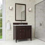 Brittany 36" Single Vanity, Burnished Mahogany w/ 3 CM White Zeus Silestone Top