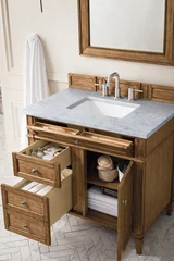 Brittany 36" Single Vanity, Saddle Brown w/ 3 CM Carrara Marble Top