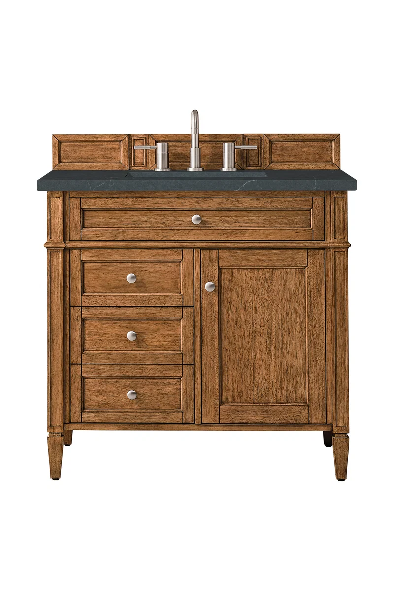 Brittany 36" Single Vanity, Saddle Brown w/ 3 CM Charcoal Soapstone Silestone Top