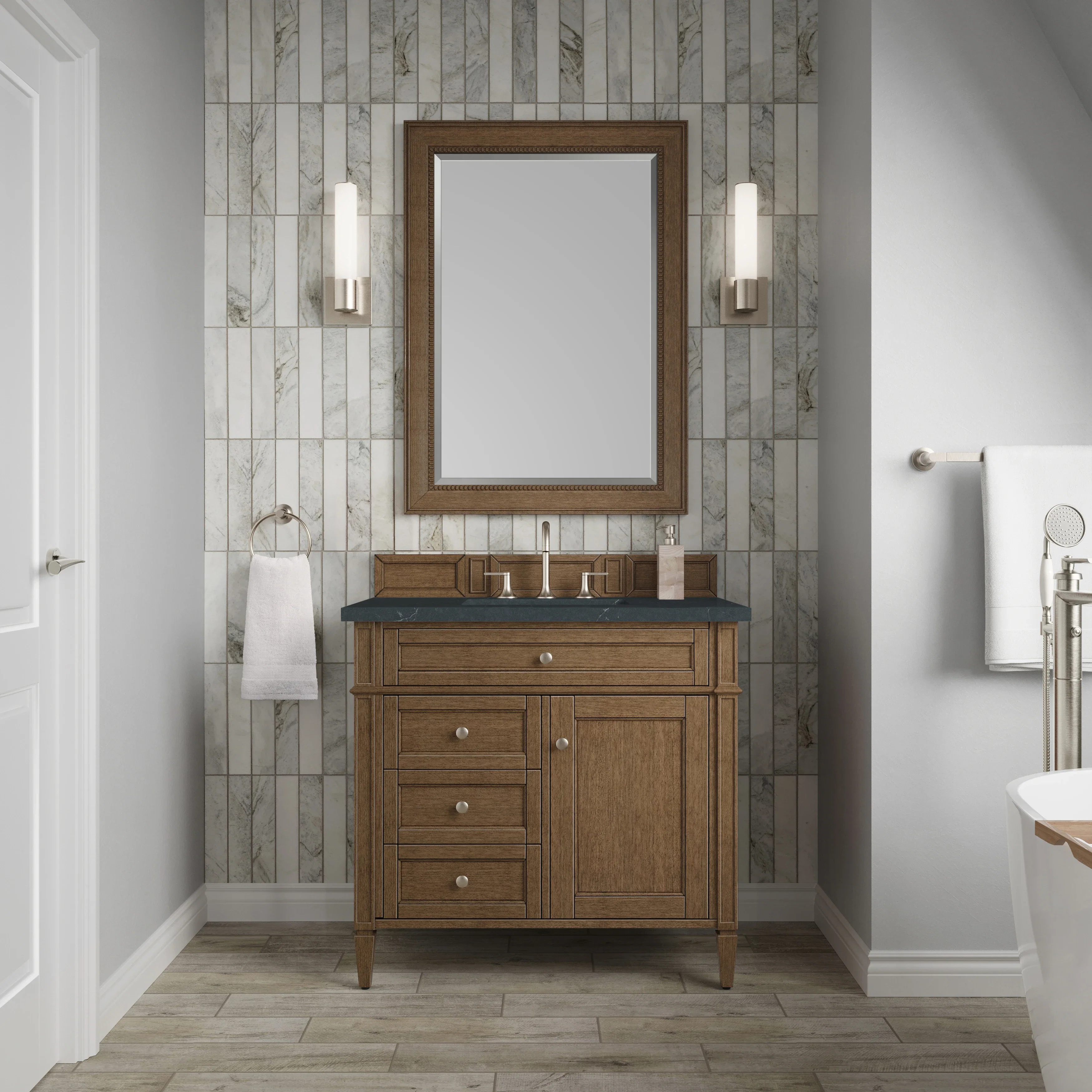 Brittany 36" Single Vanity, Saddle Brown w/ 3 CM Charcoal Soapstone Silestone Top