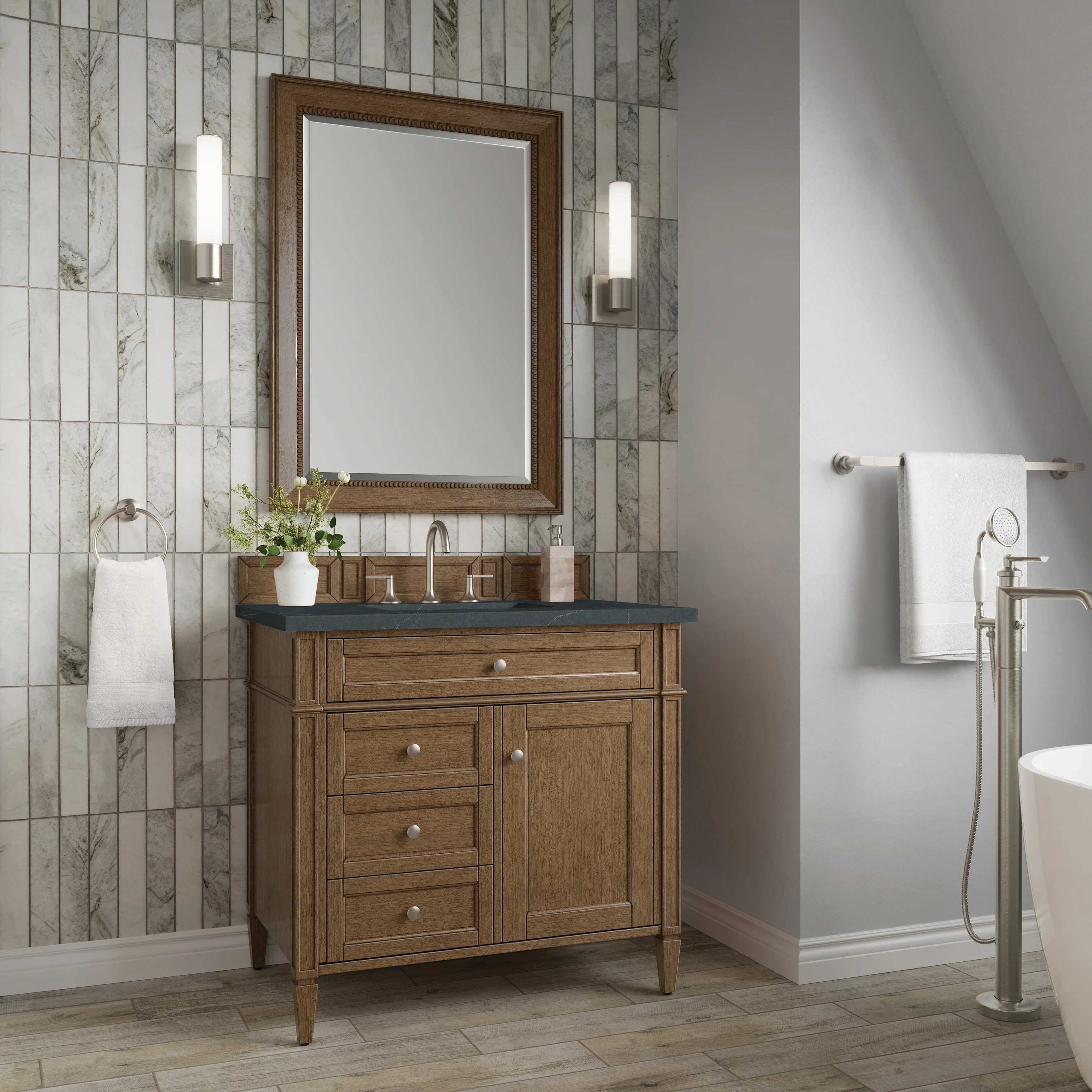 Brittany 36" Single Vanity, Saddle Brown w/ 3 CM Charcoal Soapstone Silestone Top