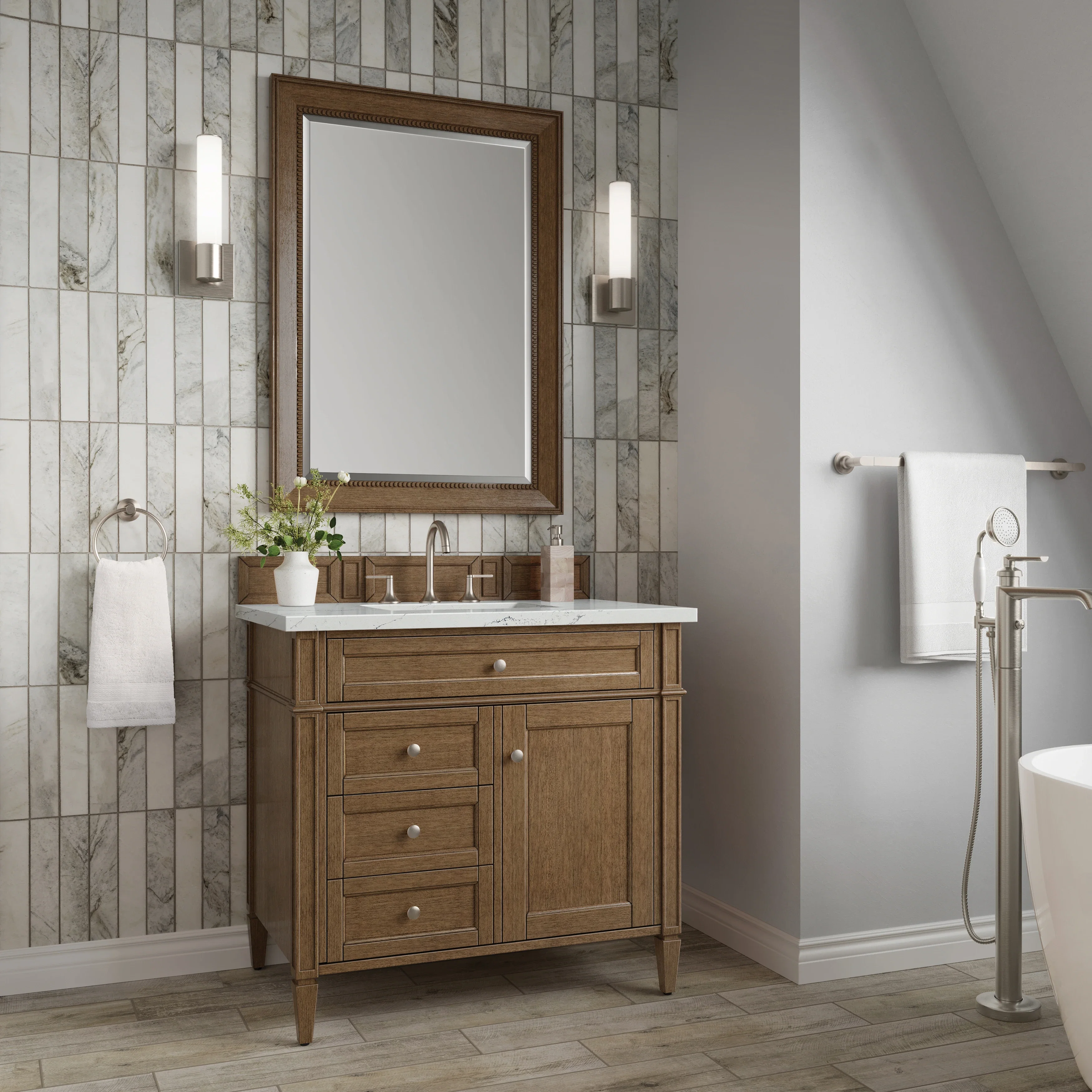 Brittany 36" Single Vanity, Saddle Brown w/ 3 CM Ethereal Noctis Silestone Top