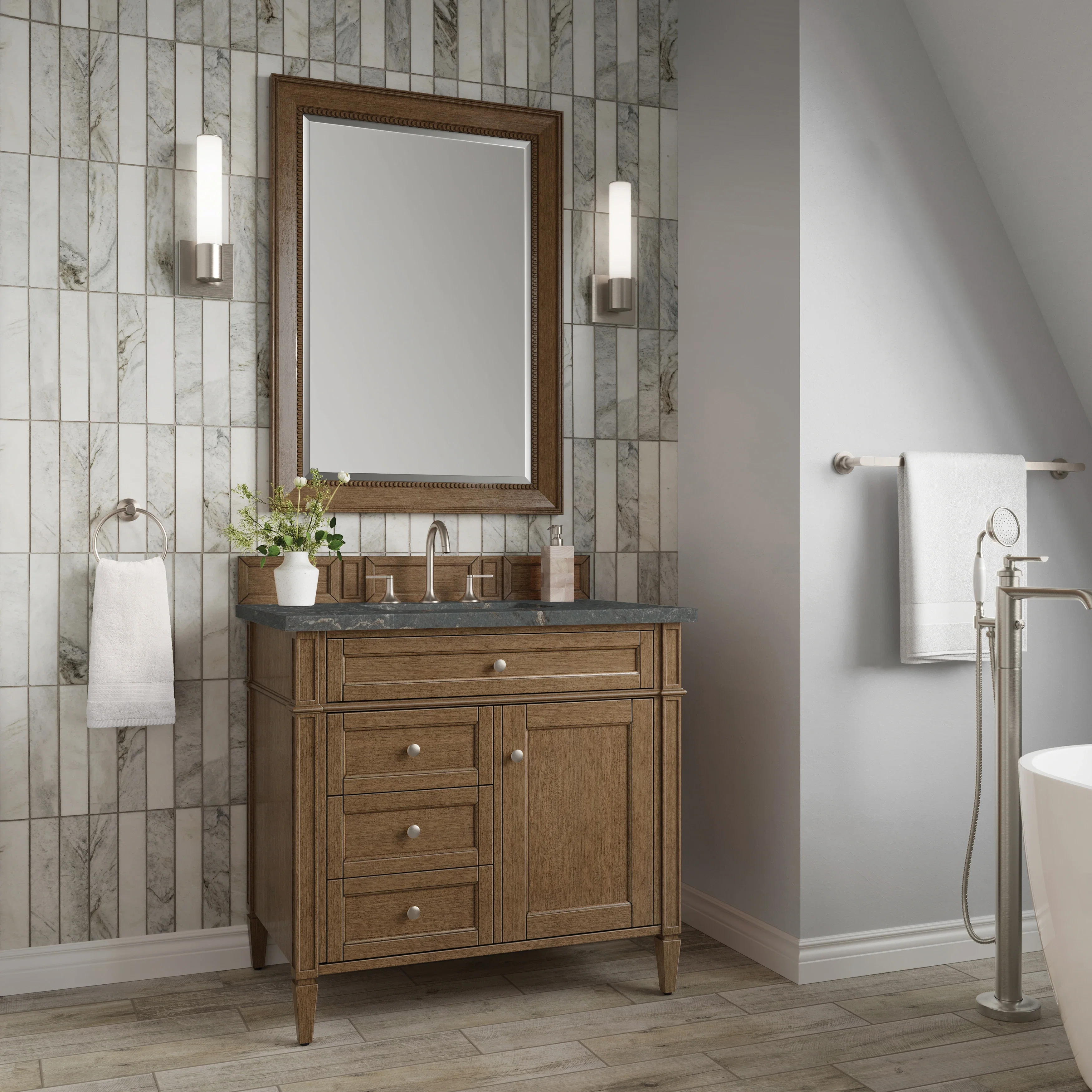 Brittany 36" Single Vanity, Saddle Brown w/ 3 CM Parisien Bleu Silestone Top