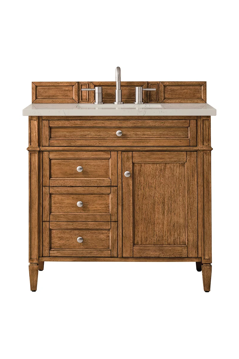 Brittany 36" Single Vanity, Saddle Brown, w/ 3 CM Siberian Silestone Top