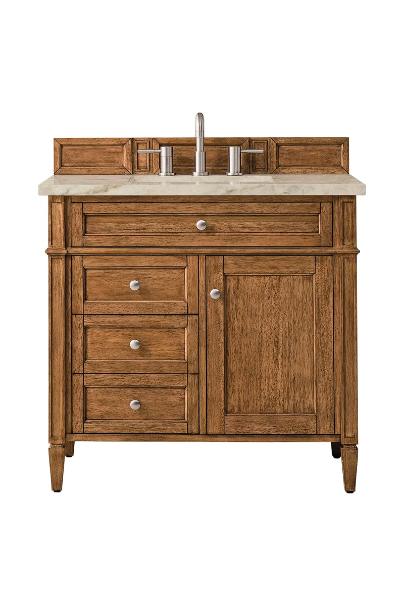Brittany 36" Single Vanity, Saddle Brown, w/ 3 CM Tajnar Eclos Top