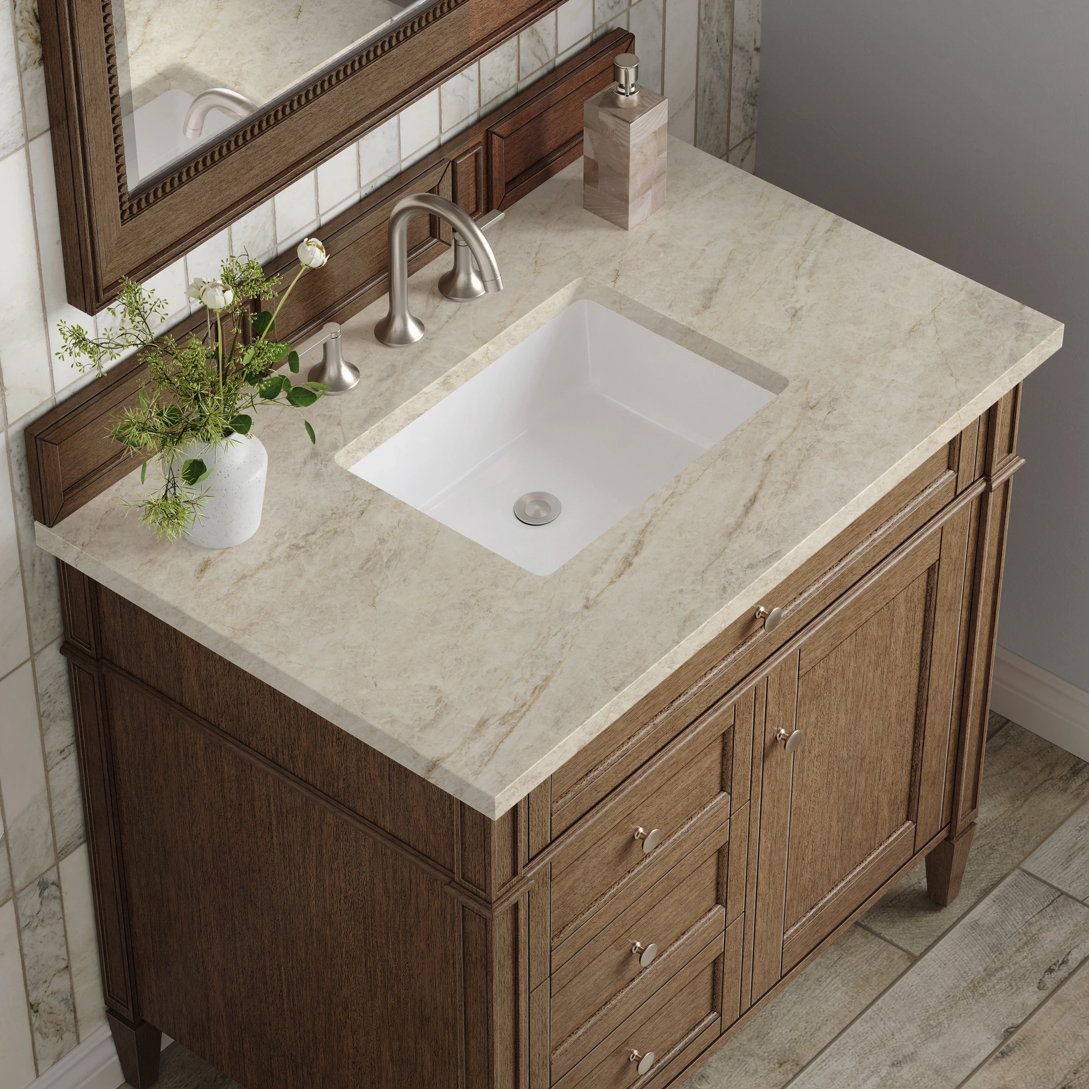 Brittany 36" Single Vanity, Saddle Brown, w/ 3 CM Tajnar Eclos Top