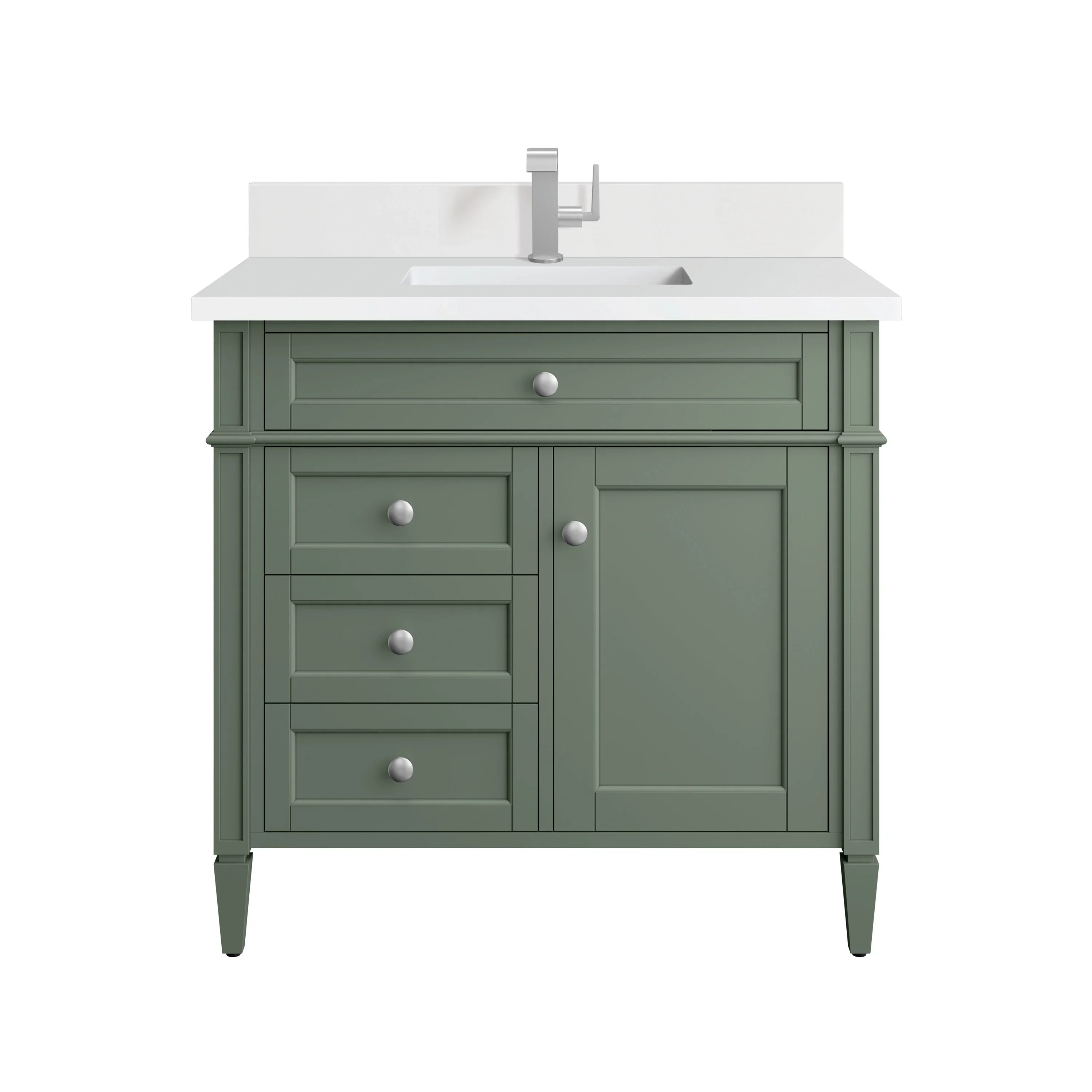 Brittany 36" Single Vanity, Smokey Celadon w/ Single Hole 3 CM White Zeus Top & Backsplash