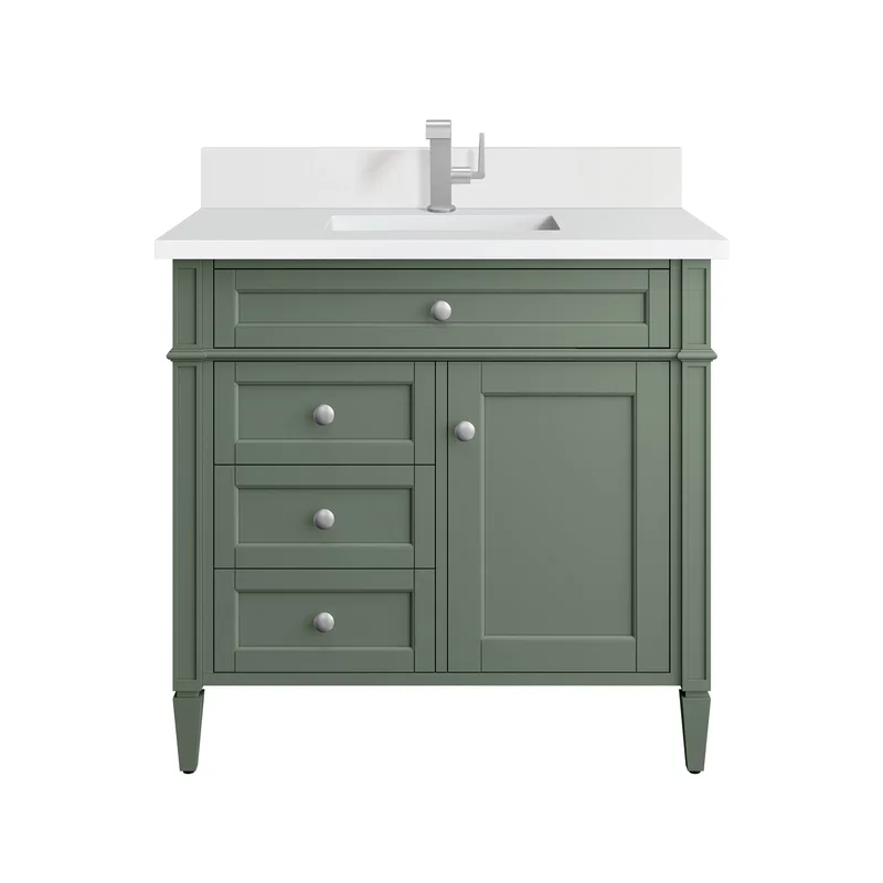 Brittany 36" Single Vanity, Smokey Celadon w/ Single Hole 3 CM White Zeus Top & Backsplash