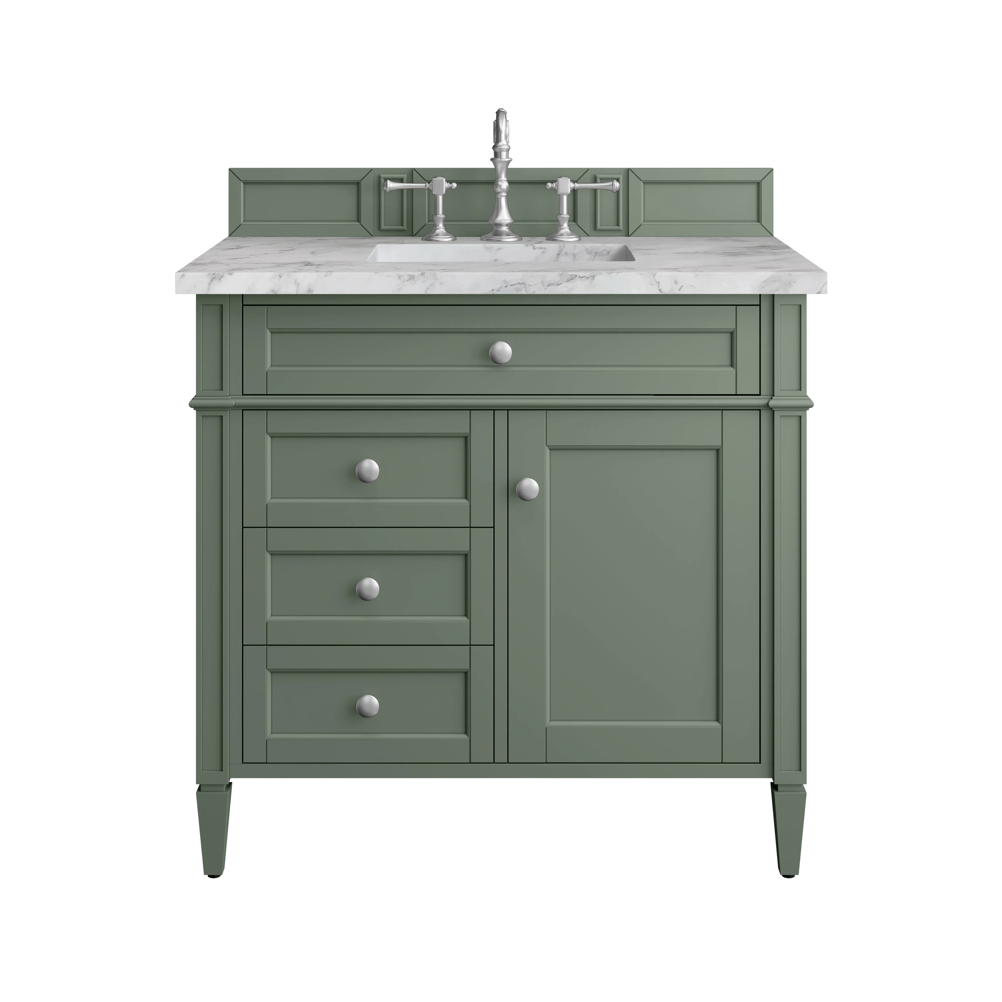 Brittany 36" Single Vanity, Smokey Celadon w/ 3 CM Carrara Marble Top