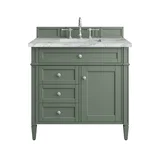 Brittany 36" Single Vanity, Smokey Celadon w/ 3 CM Carrara Marble Top