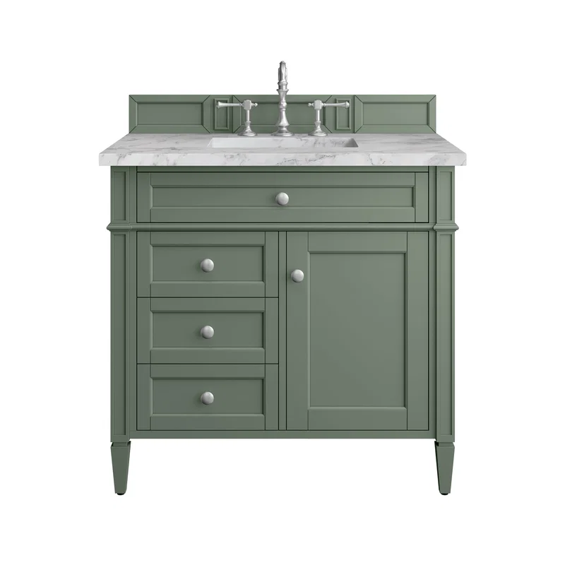 Brittany 36" Single Vanity, Smokey Celadon w/ 3 CM Carrara Marble Top