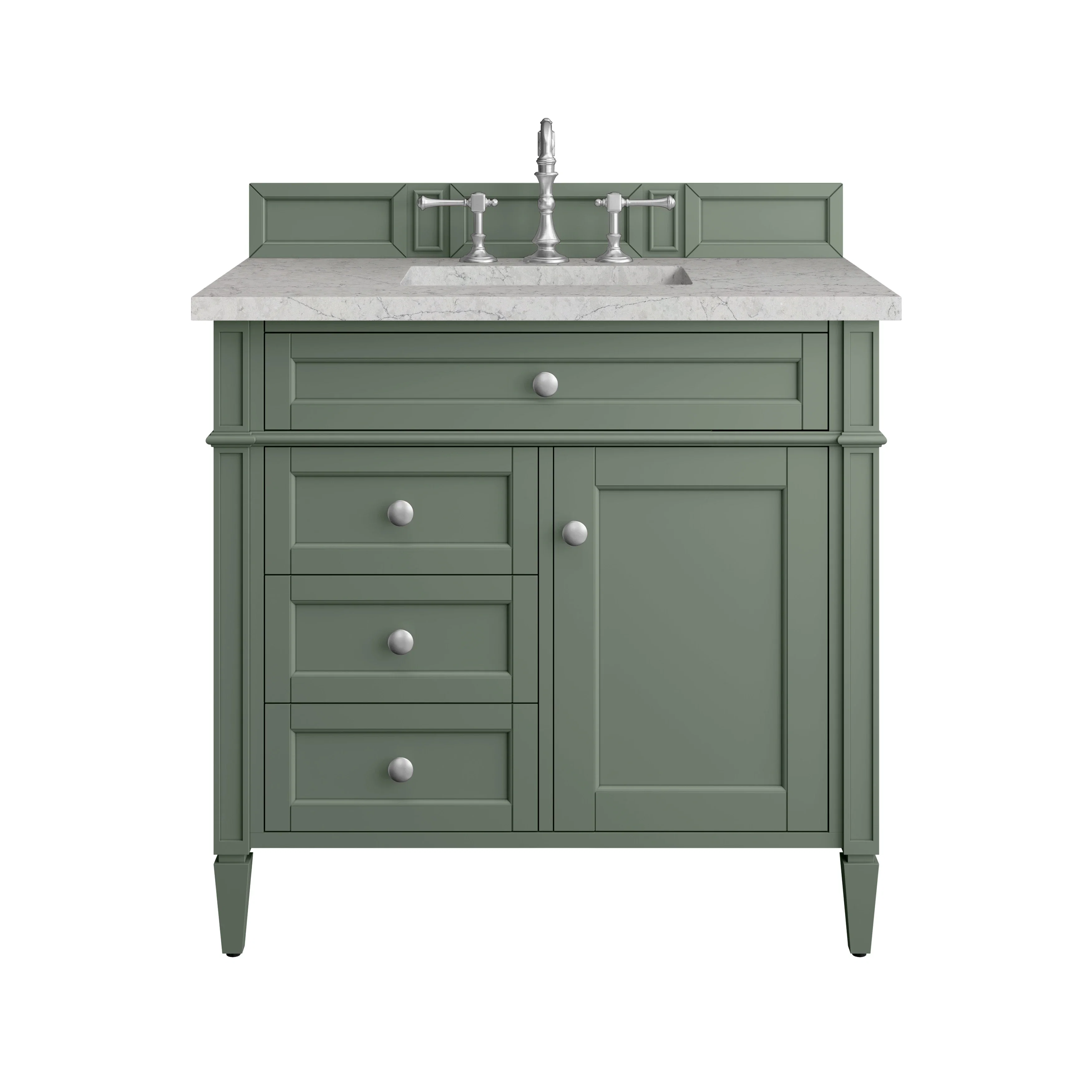 Brittany 36" Single Vanity, Smokey Celadon w/ 3 CM Eternal Jasmine Pearl Top