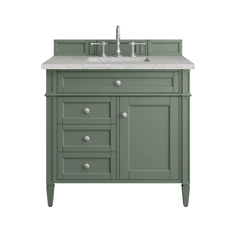 Brittany 36" Single Vanity, Smokey Celadon w/ 3 CM Eternal Jasmine Pearl Top