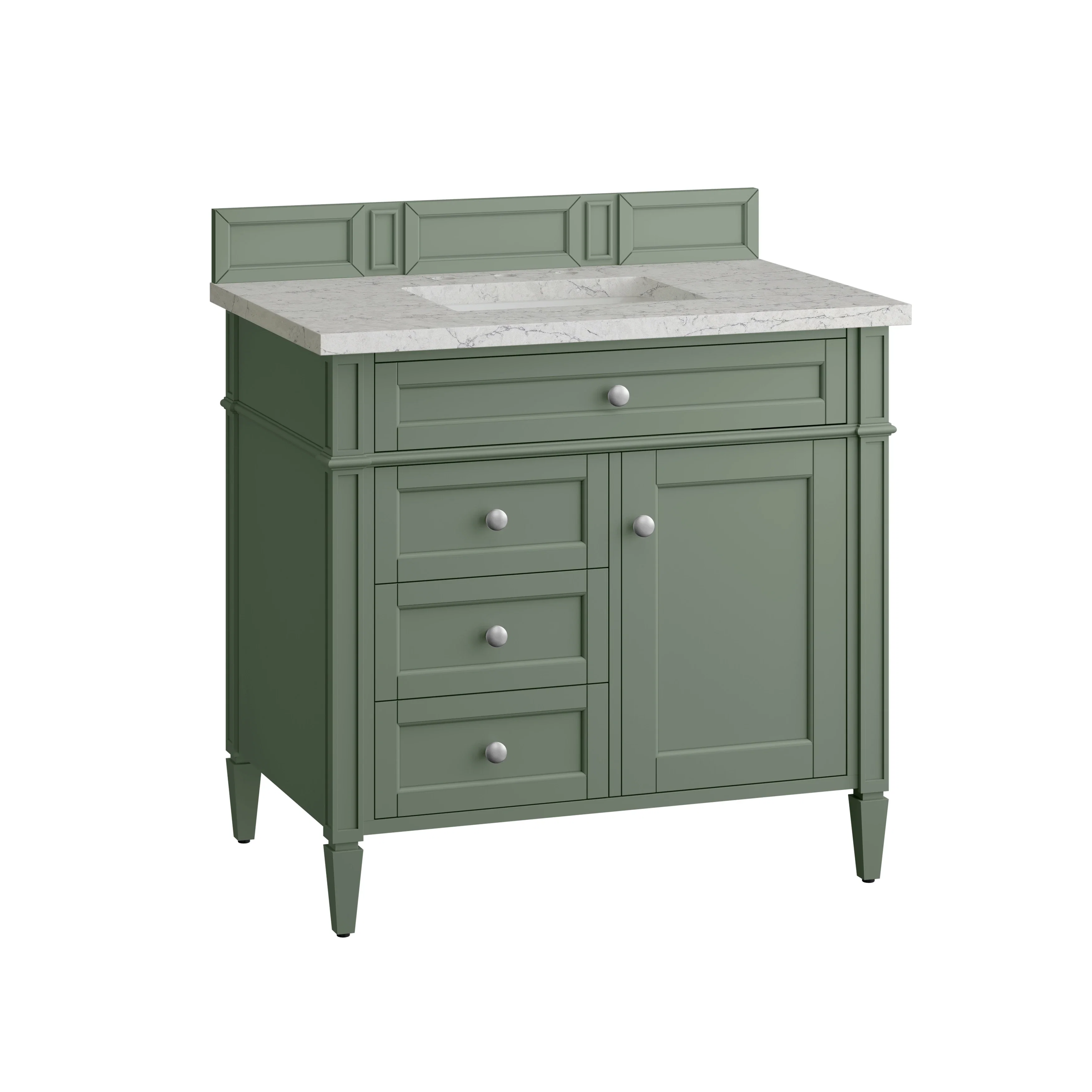 Brittany 36" Single Vanity, Smokey Celadon w/ 3 CM Eternal Jasmine Pearl Top