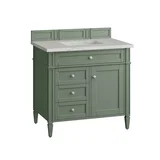 Brittany 36" Single Vanity, Smokey Celadon w/ 3 CM Eternal Jasmine Pearl Top