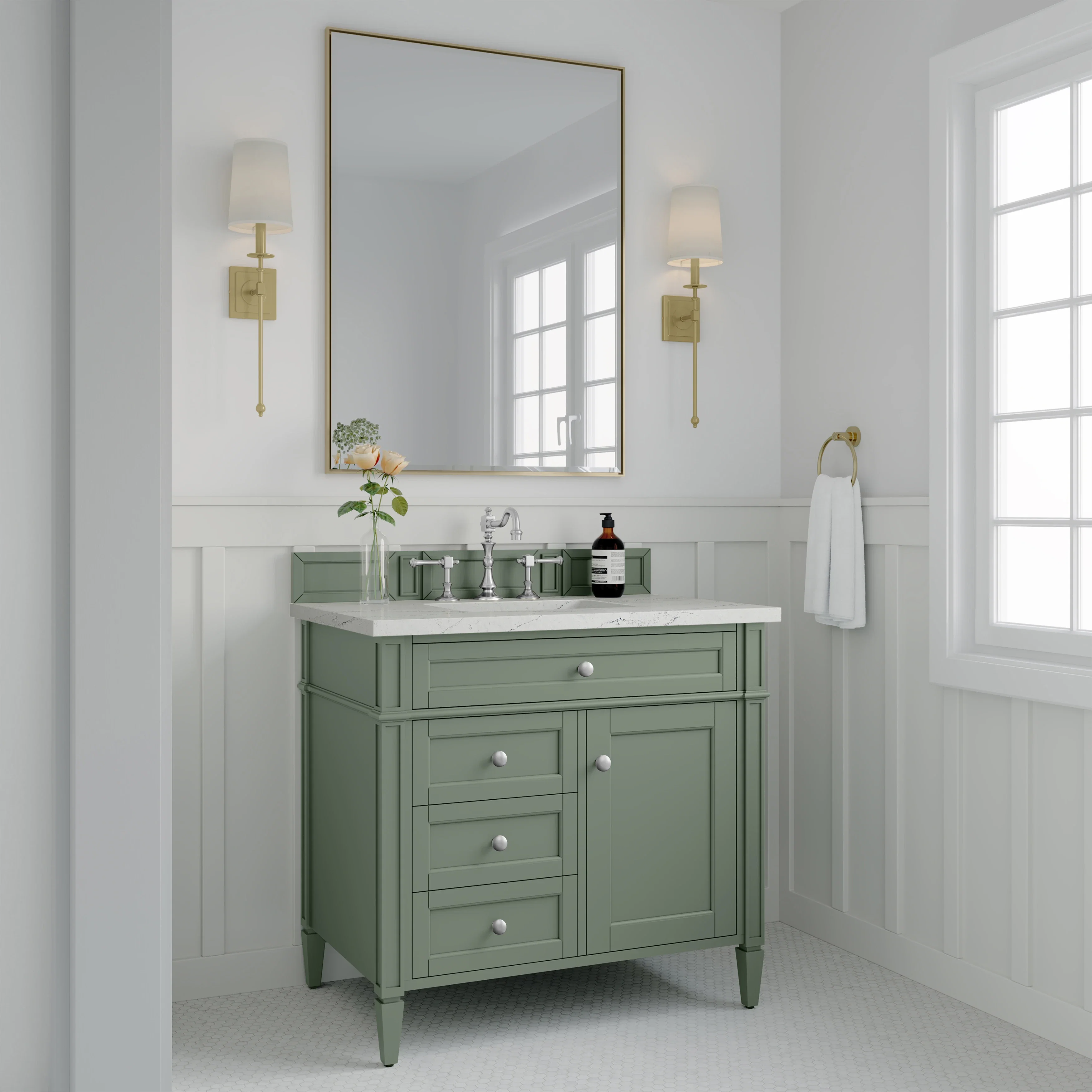 Brittany 36" Single Vanity, Smokey Celadon w/ 3 CM Ethereal Noctis Top