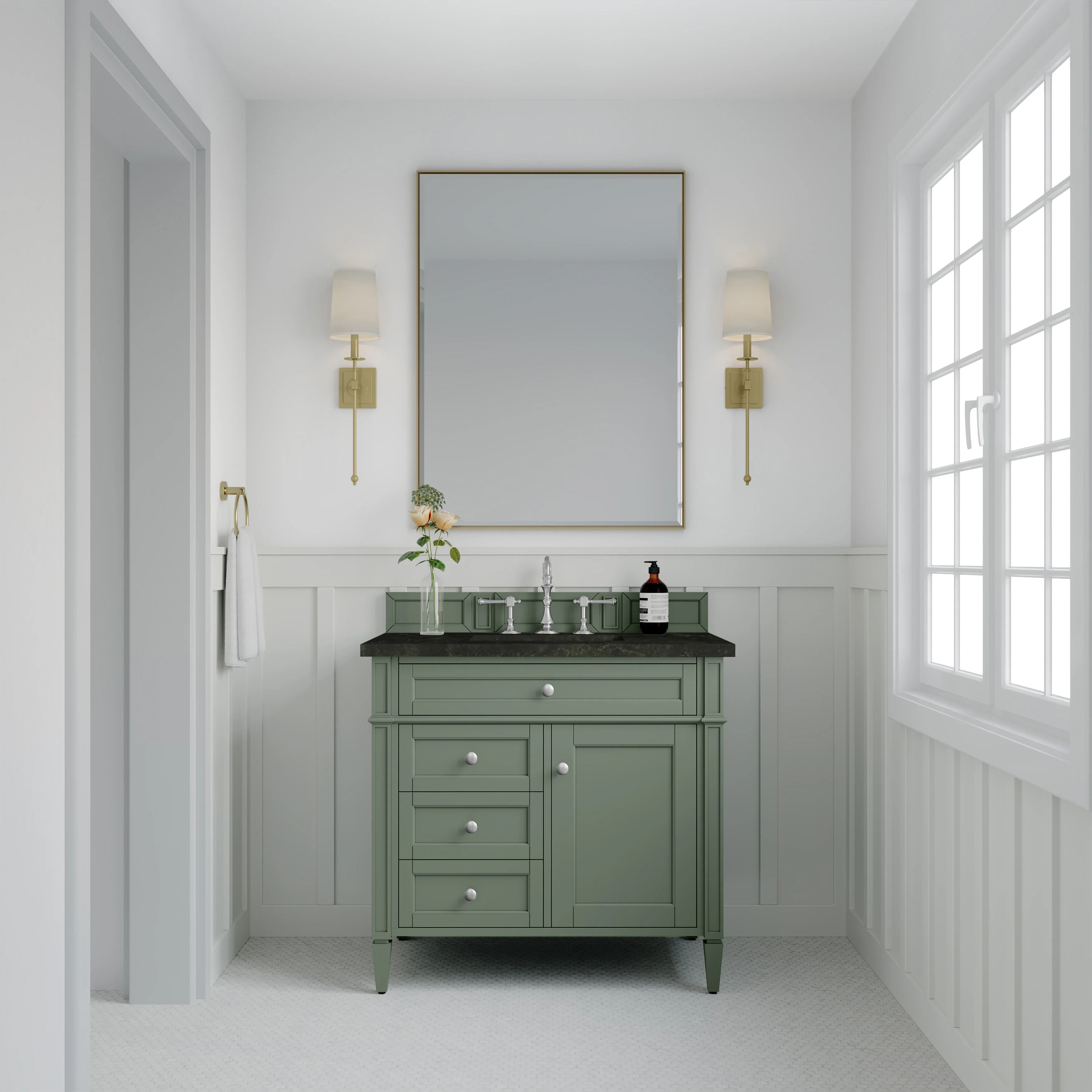 Brittany 36" Single Vanity, Smokey Celadon, w/ 3 CM Phantome Eclos Top