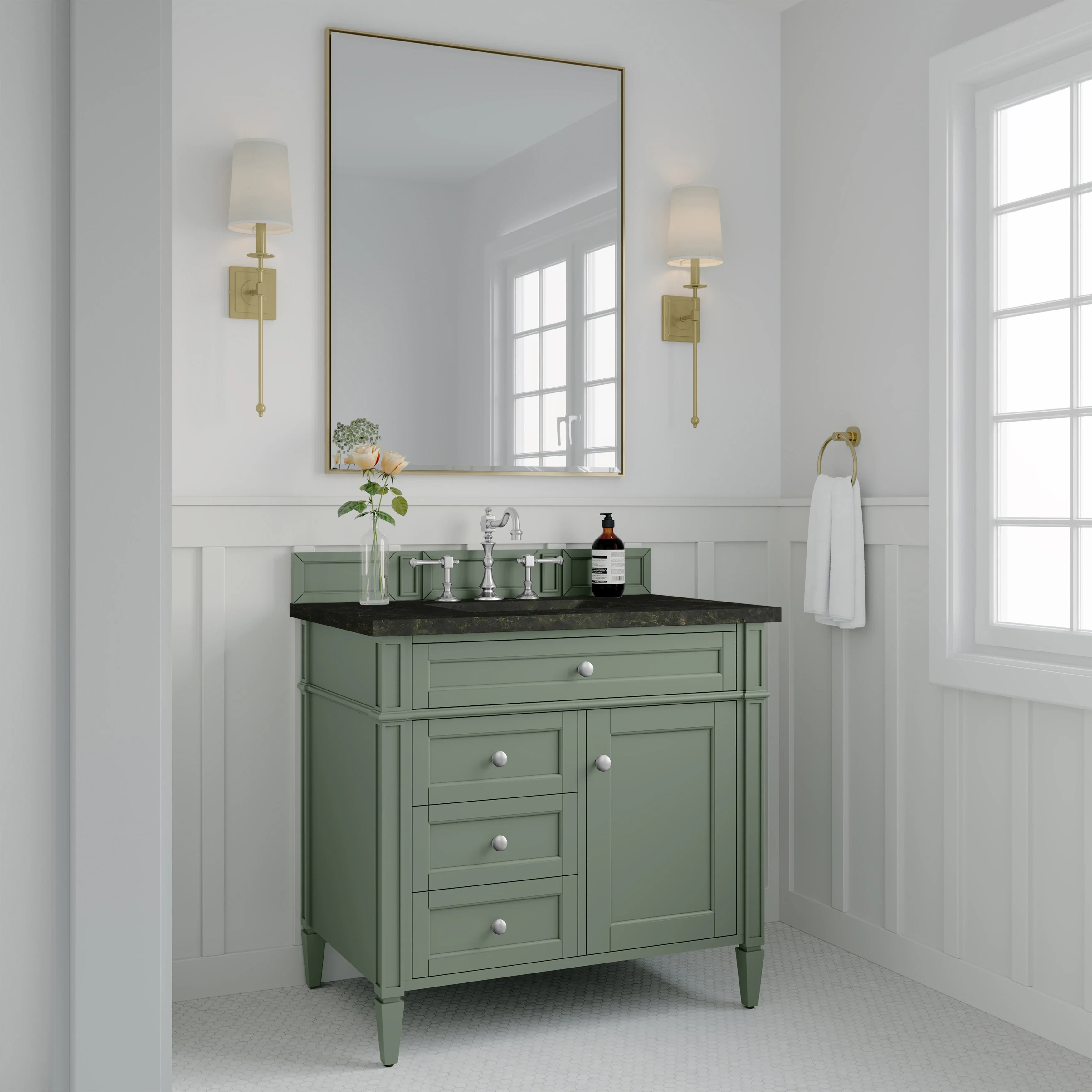 Brittany 36" Single Vanity, Smokey Celadon, w/ 3 CM Phantome Eclos Top