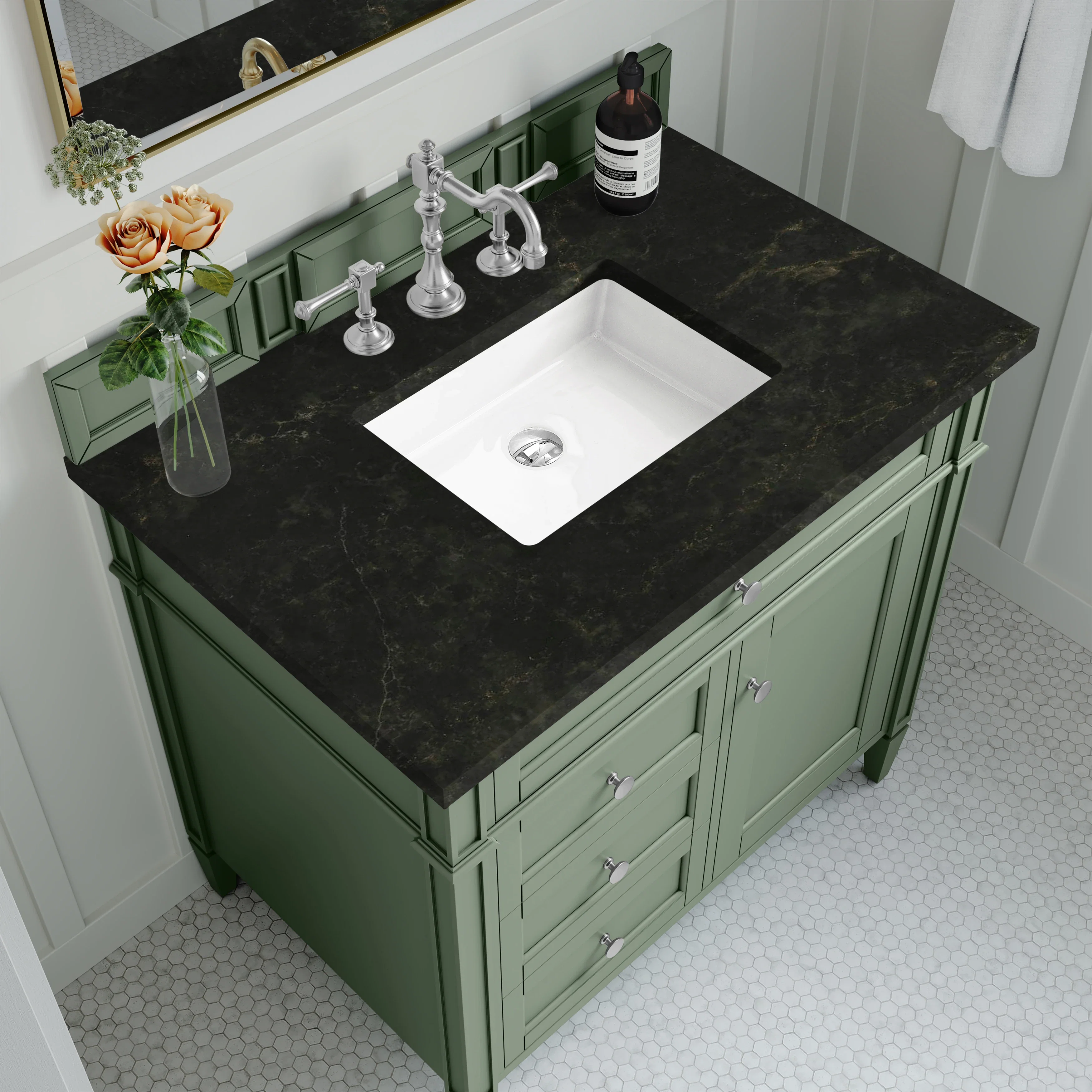 Brittany 36" Single Vanity, Smokey Celadon, w/ 3 CM Phantome Eclos Top