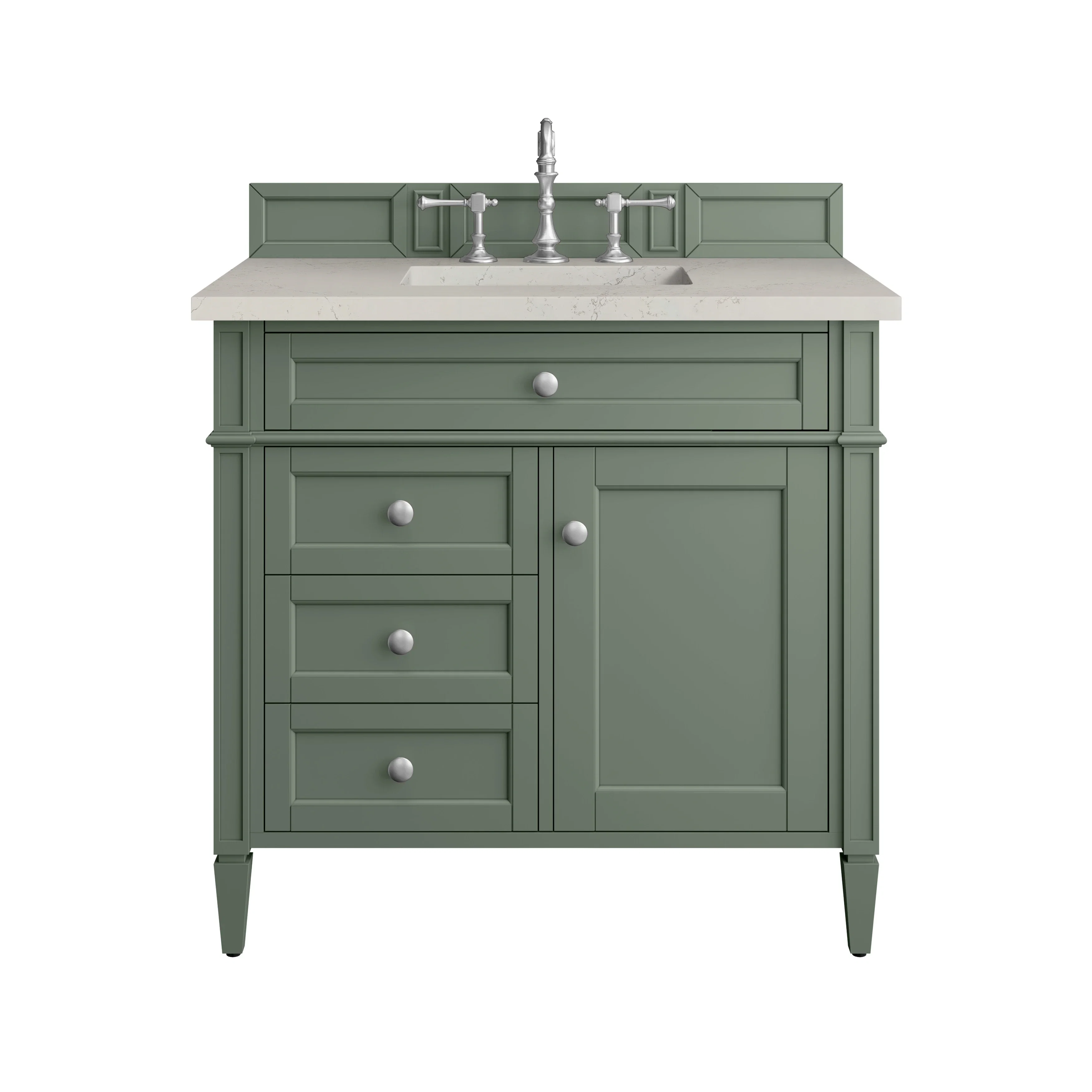 Brittany 36" Single Vanity, Smokey Celadon, w/ 3 CM Siberian Silestone Top