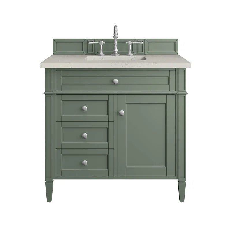 Brittany 36" Single Vanity, Smokey Celadon, w/ 3 CM Siberian Silestone Top