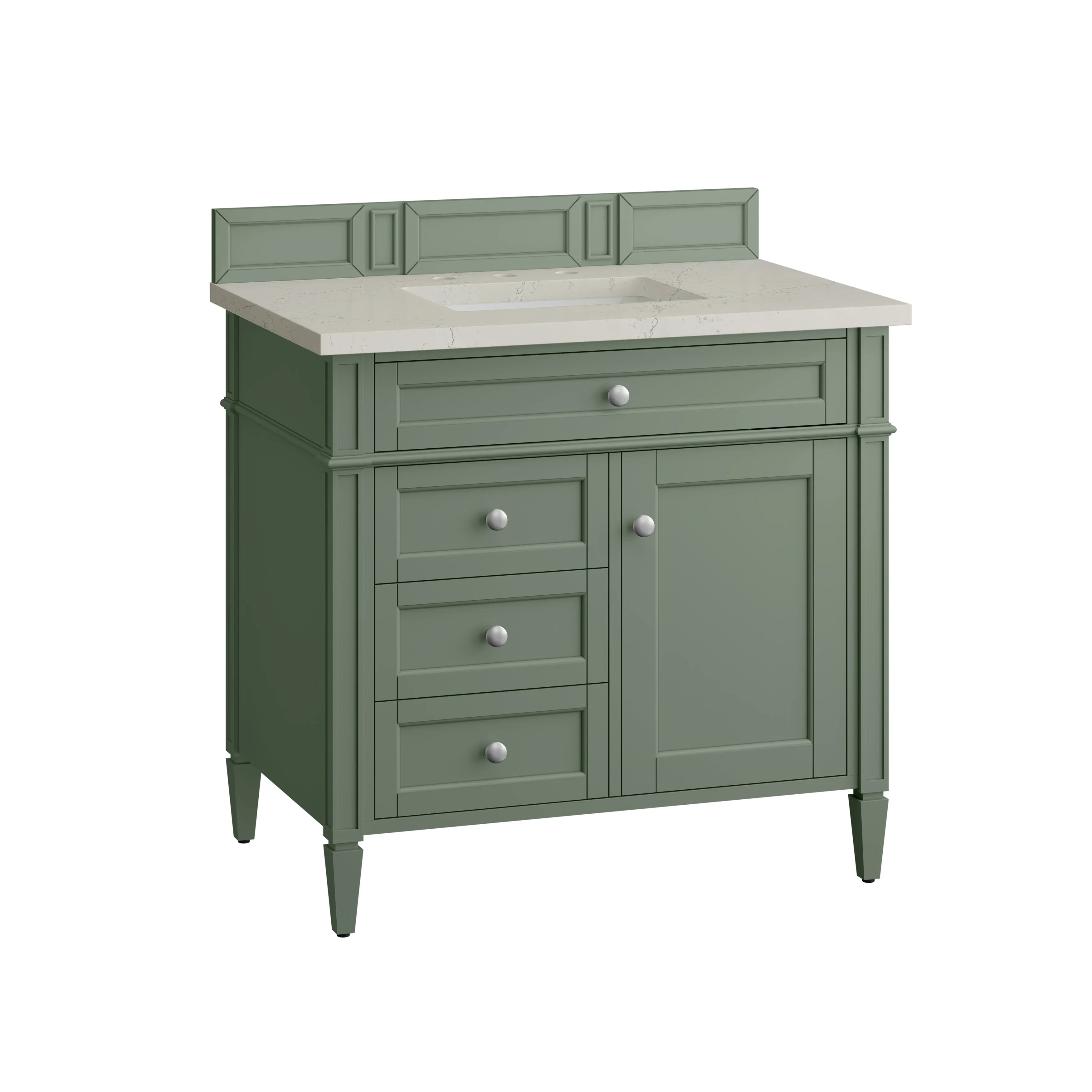 Brittany 36" Single Vanity, Smokey Celadon, w/ 3 CM Siberian Silestone Top