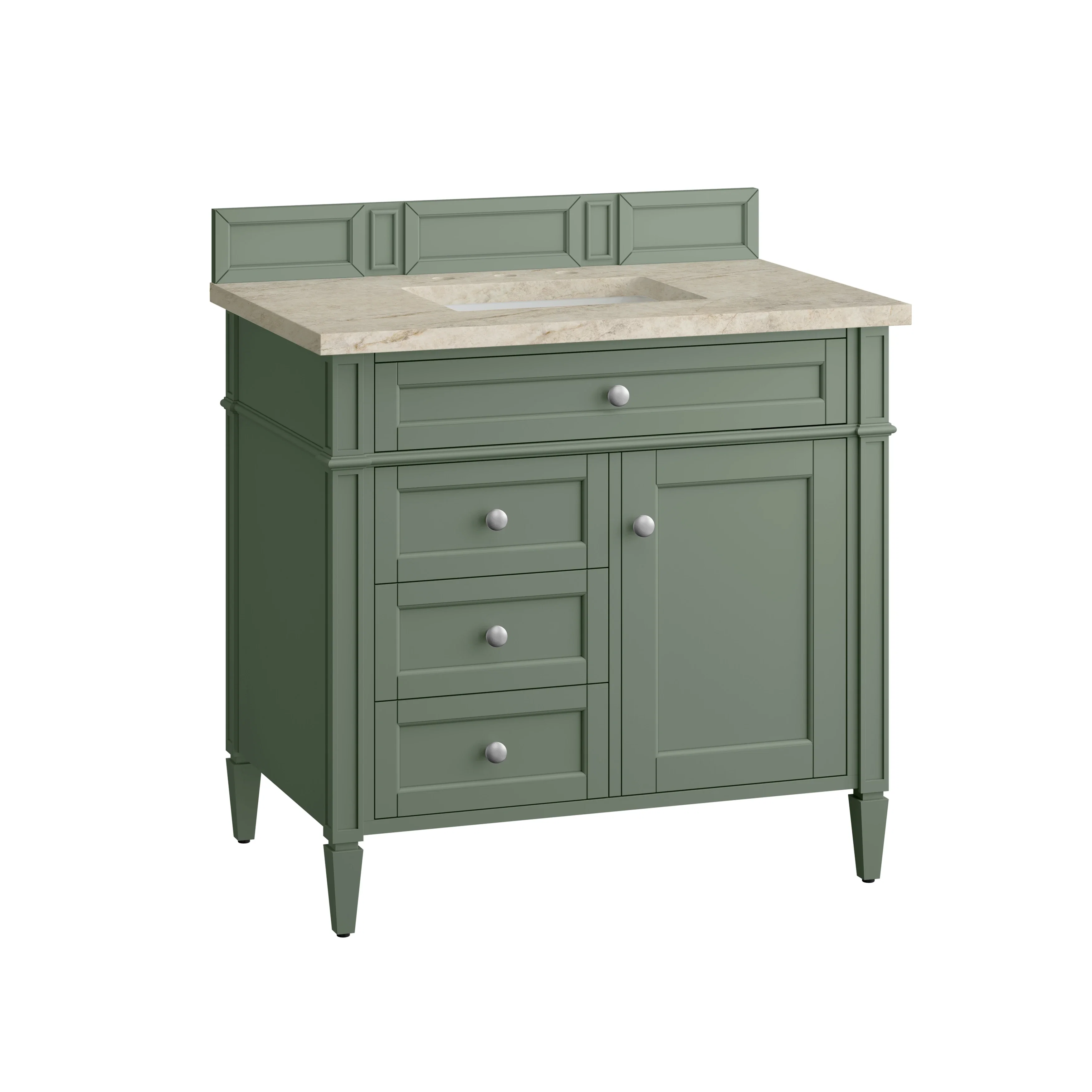 Brittany 36" Single Vanity, Smokey Celadon, w/ 3 CM Tajnar Eclos Top