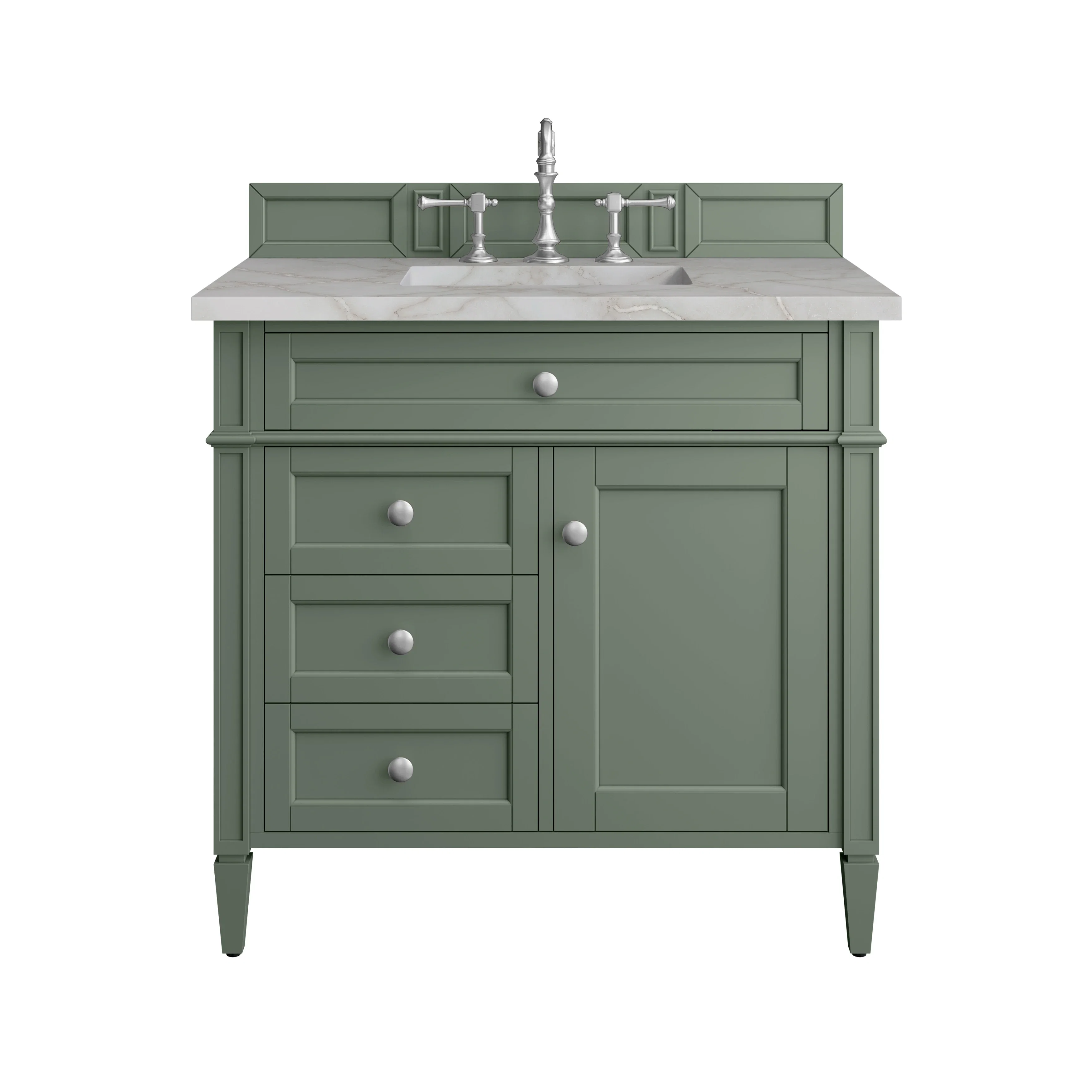 Brittany 36" Single Vanity, Smokey Celadon w/ 3 CM Victorian Silver Top