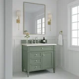 Brittany 36" Single Vanity, Smokey Celadon w/ 3 CM White Zeus Top