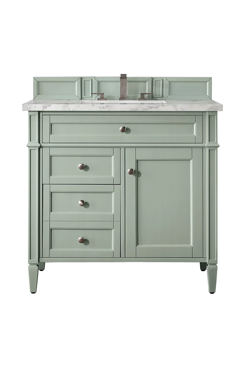 Brittany 36" Single Vanity, Sage Green w/ 3 CM Carrara Marble Top