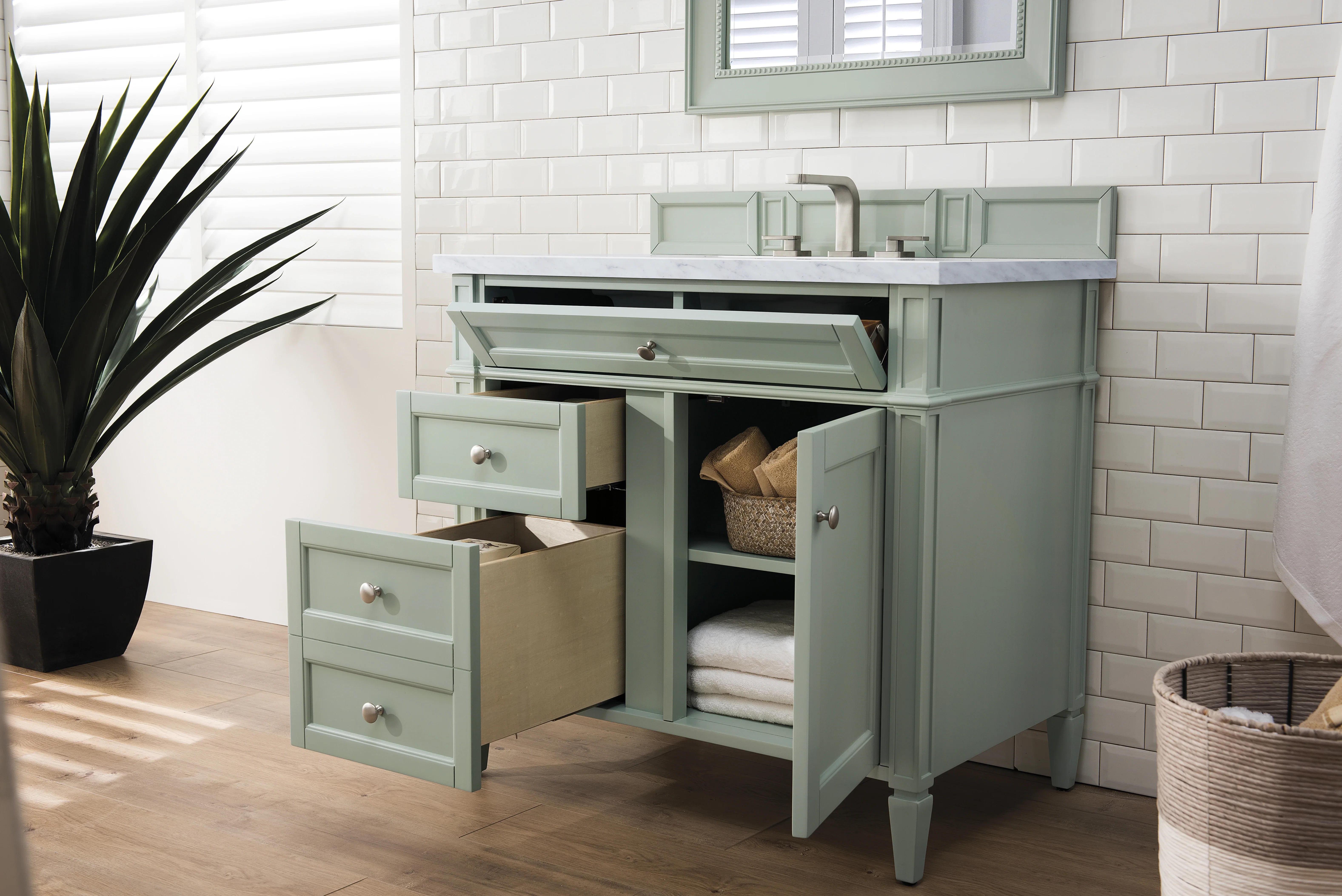 Brittany 36" Single Vanity, Sage Green w/ 3 CM Carrara Marble Top