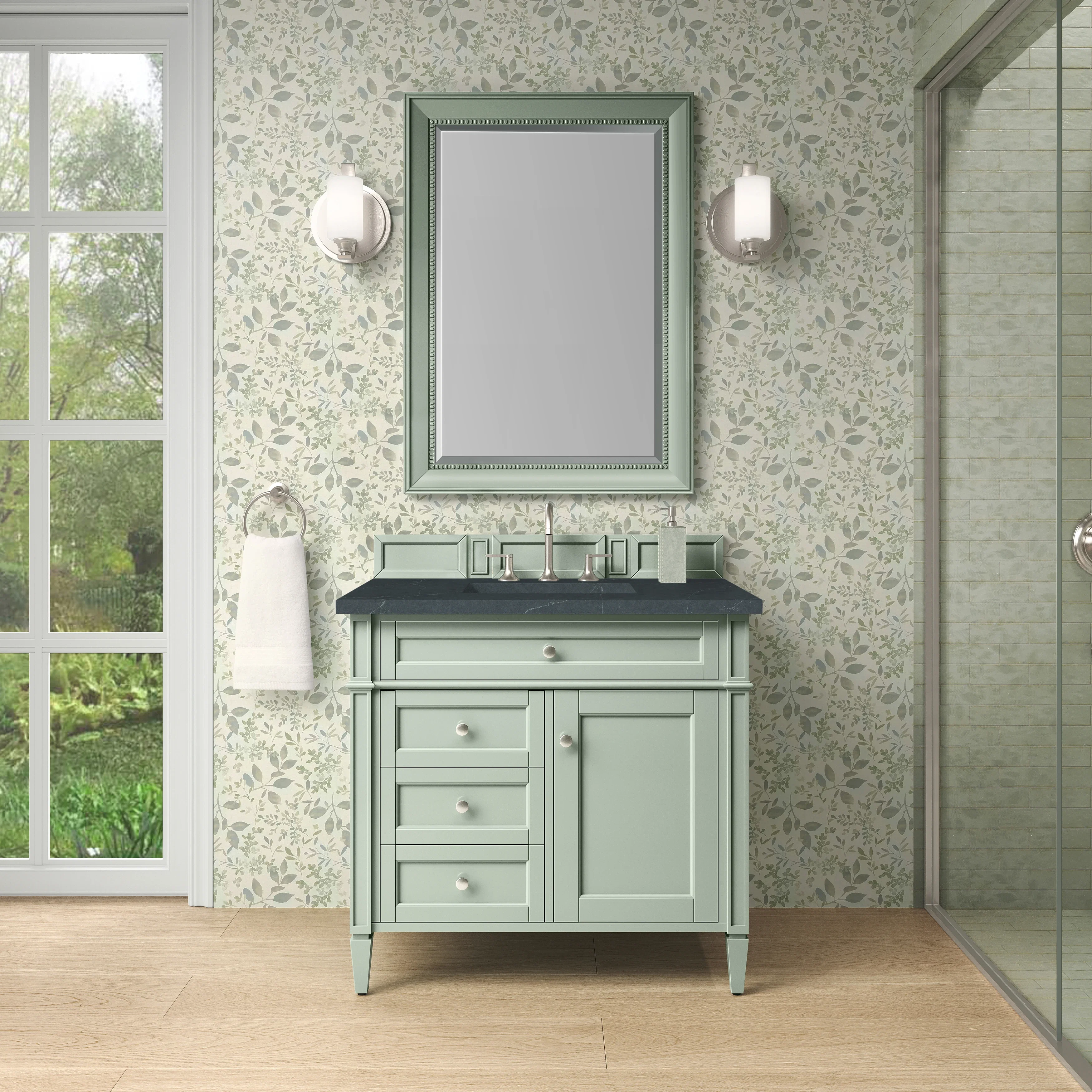 Brittany 36" Single Vanity, Sage Green w/ 3 CM Charcoal Soapstone Silestone Top