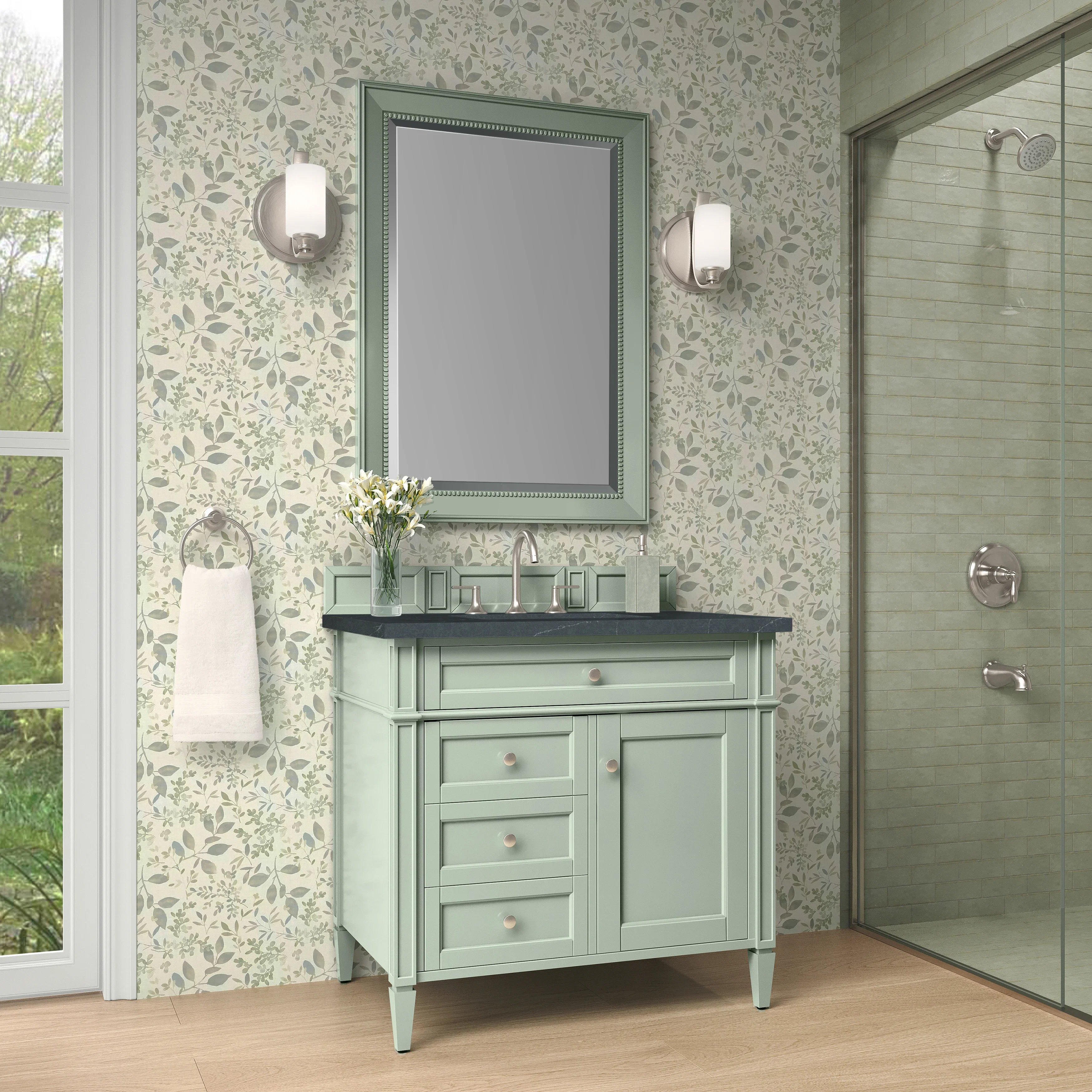 Brittany 36" Single Vanity, Sage Green w/ 3 CM Charcoal Soapstone Silestone Top