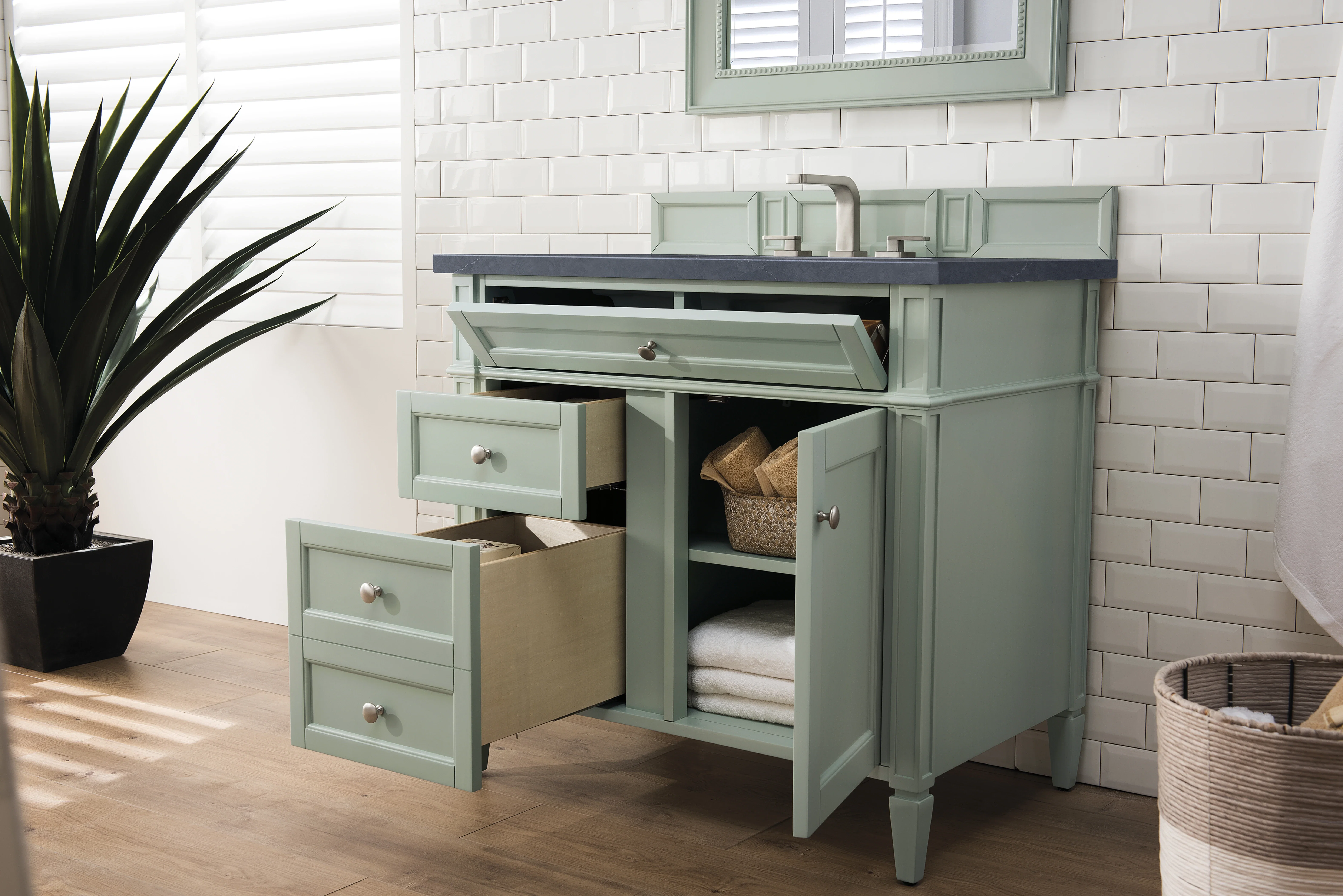 Brittany 36" Single Vanity, Sage Green w/ 3 CM Charcoal Soapstone Silestone Top