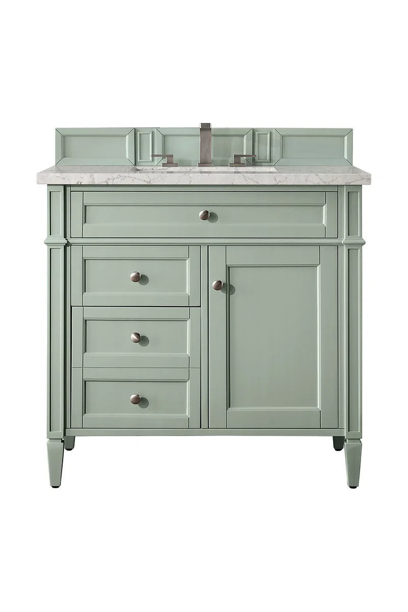 Brittany 36" Single Vanity, Sage Green w/ 3 CM Eternal Jasmine Pearl Silestone Top