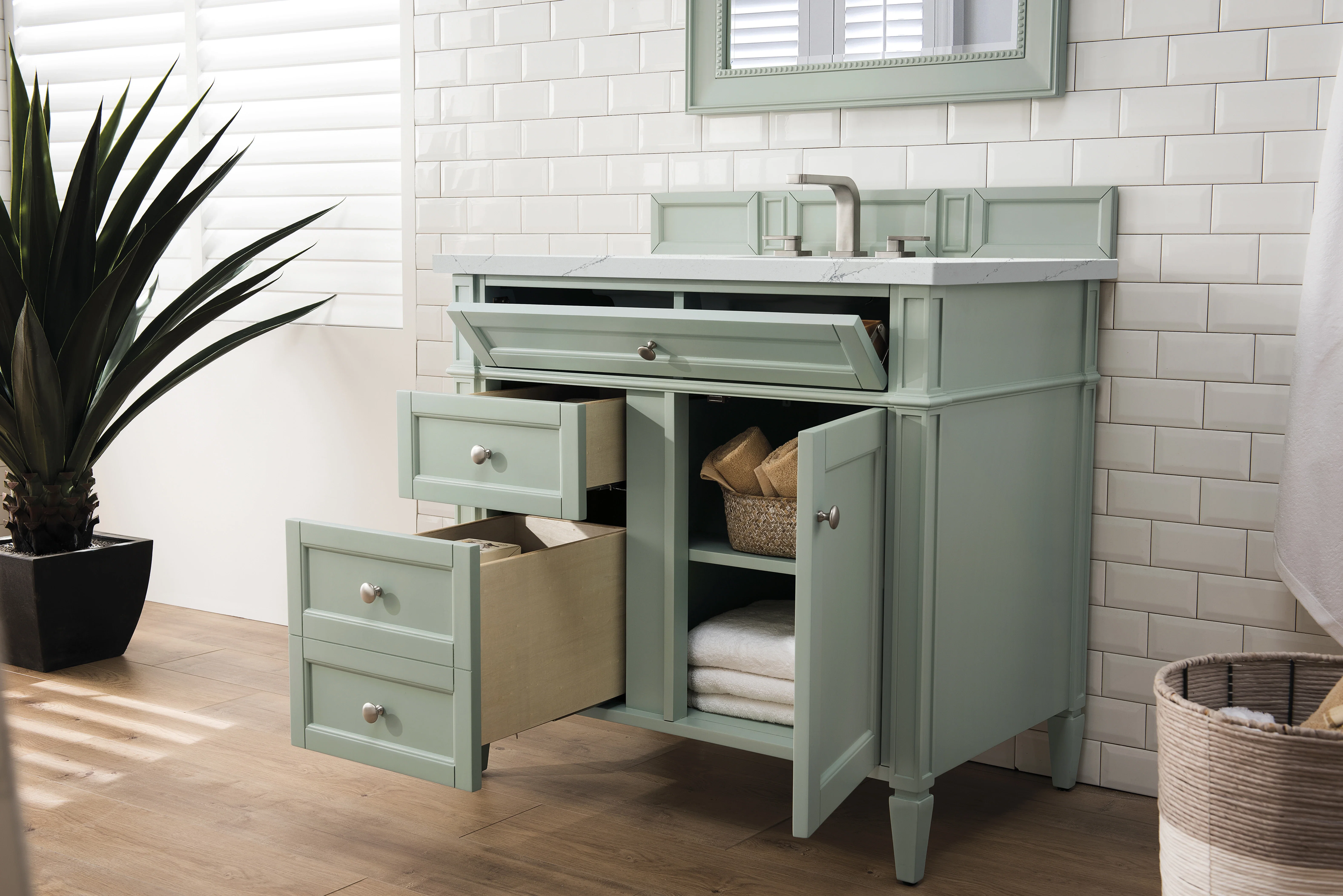 Brittany 36" Single Vanity, Sage Green w/ 3 CM Ethereal Noctis Silestone Top