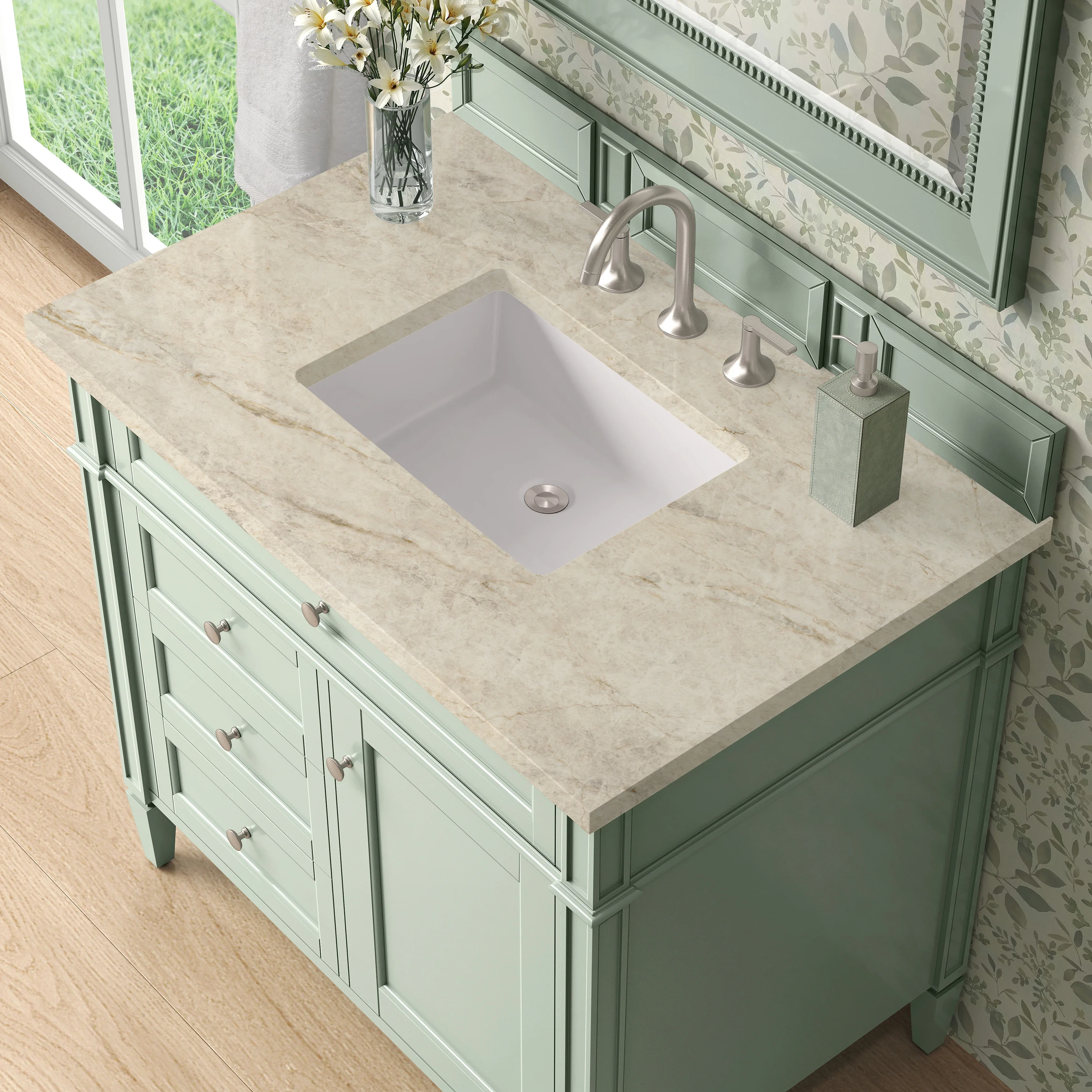 Brittany 36" Single Vanity, Sage Green, w/ 3 CM Tajnar Eclos Top