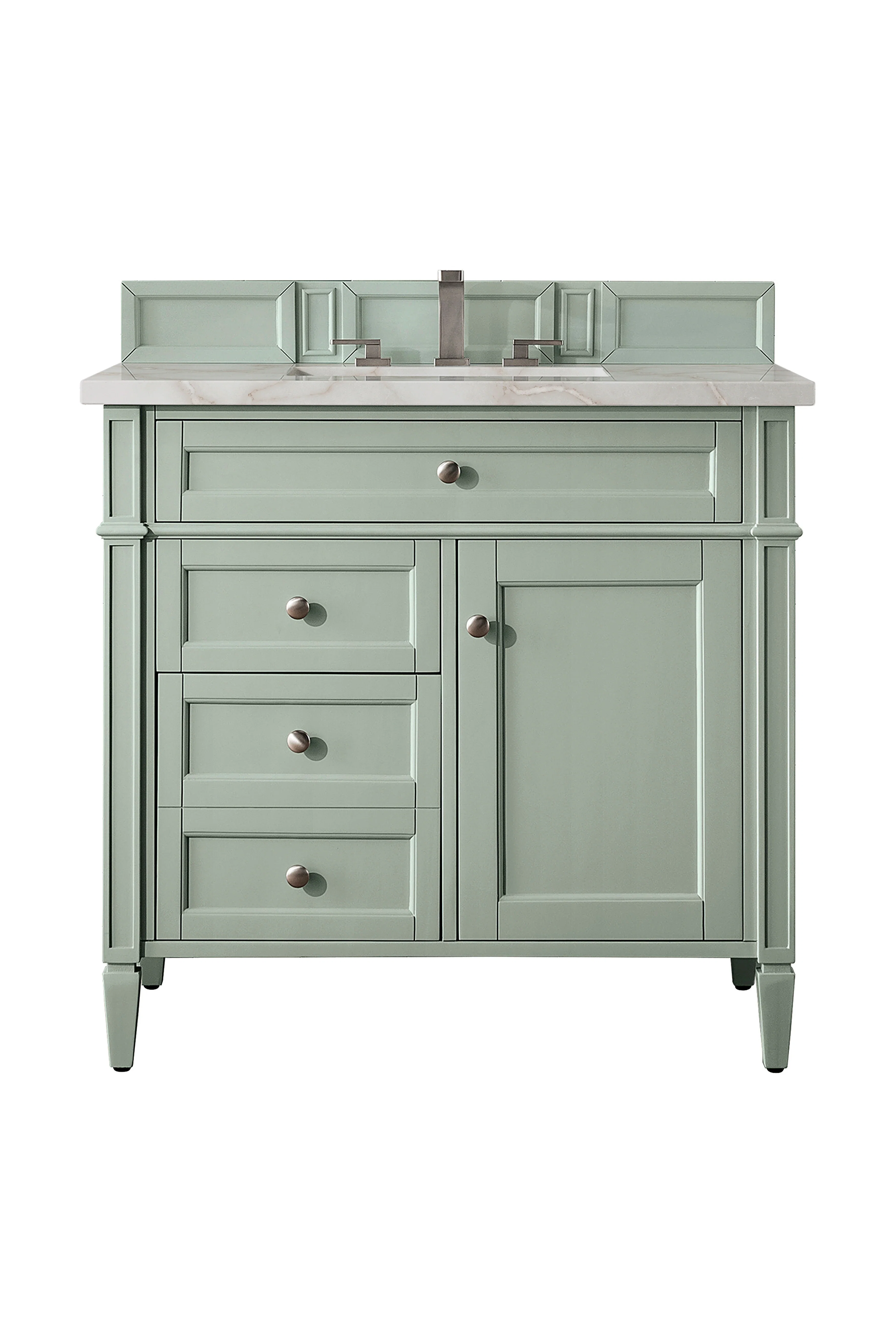 Brittany 36" Single Vanity, Sage Green w/ 3 CM Victorian Silver Silestone Top