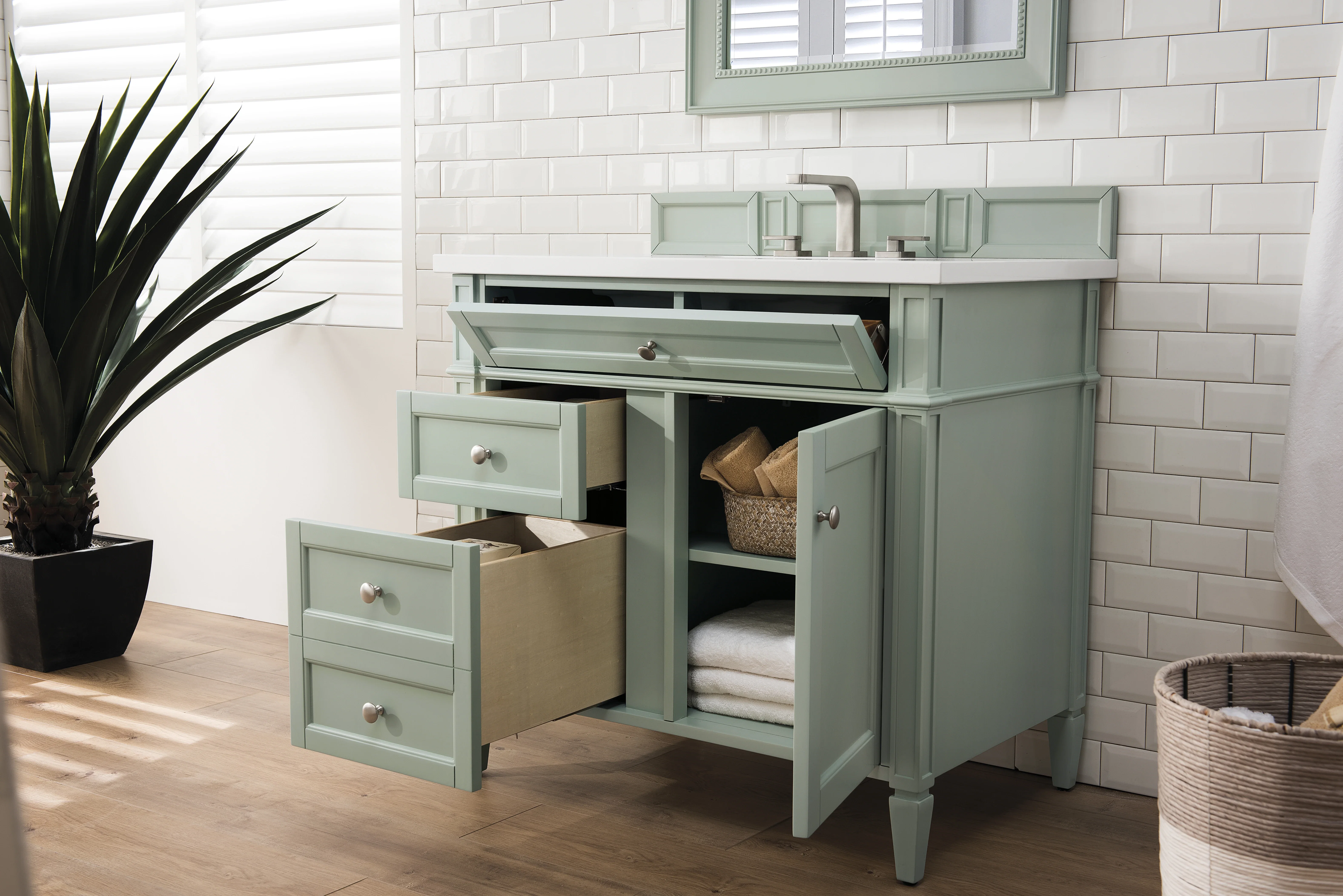 Brittany 36" Single Vanity, Sage Green w/ 3 CM White Zeus Silestone Top